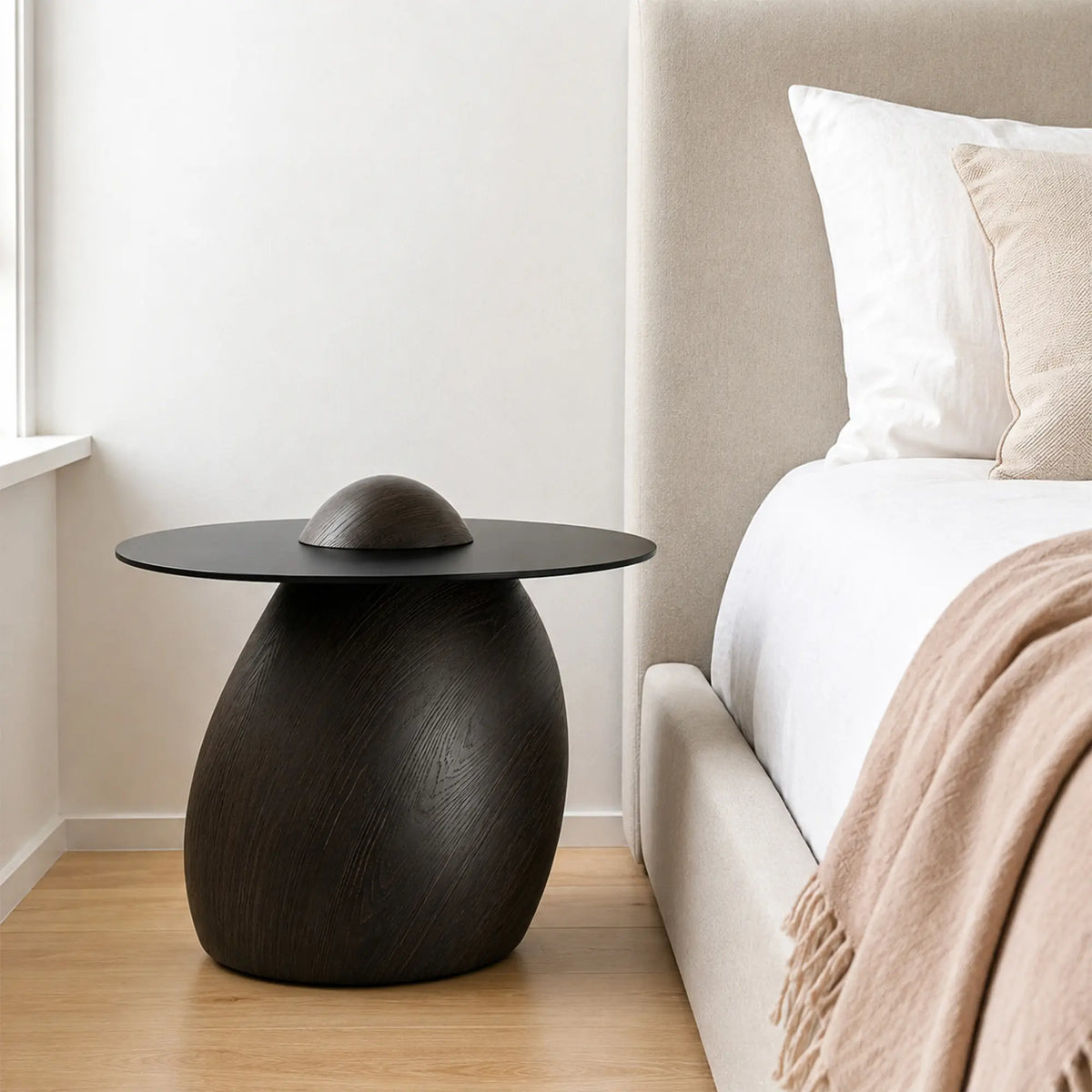 LIVARA Modern Side Table Compact Sintered Stone Top Warm Minimalist Style for Living Room Balcony Bedroom Lounge - Black