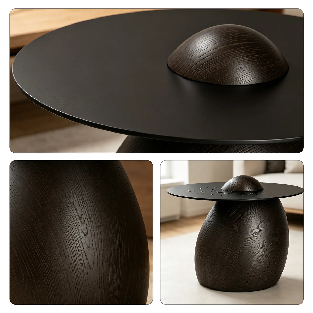 LIVARA Modern Side Table Compact Sintered Stone Top Warm Minimalist Style for Living Room Balcony Bedroom Lounge - Black
