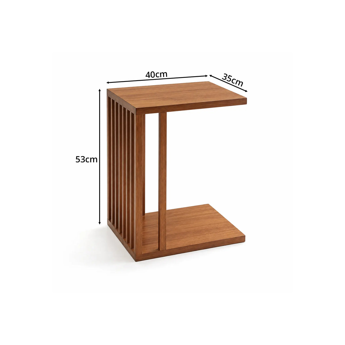 LIVARA C Shaped Side Table Ash Wood Slatted Design No Assembly Required for Living Room Bedroom Sofa Bedside Reading Corner