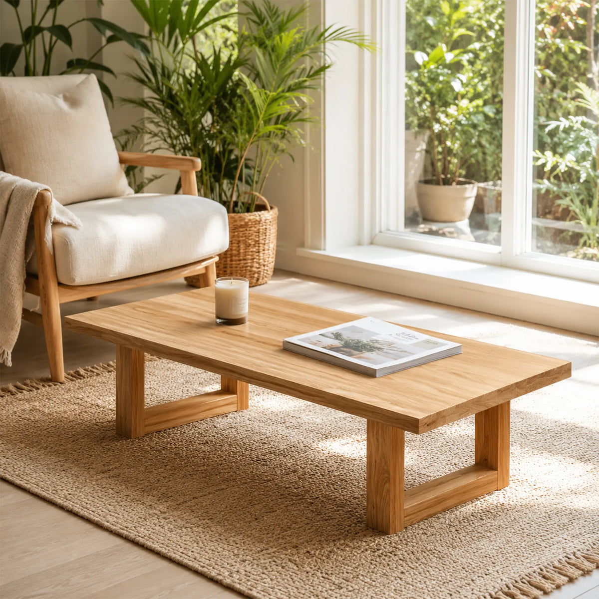 LIVARA Wabi Sabi Solid Wood Coffee Table Natural Pine Low Profile Design for Living Room Hotel Lounge Reading Corner