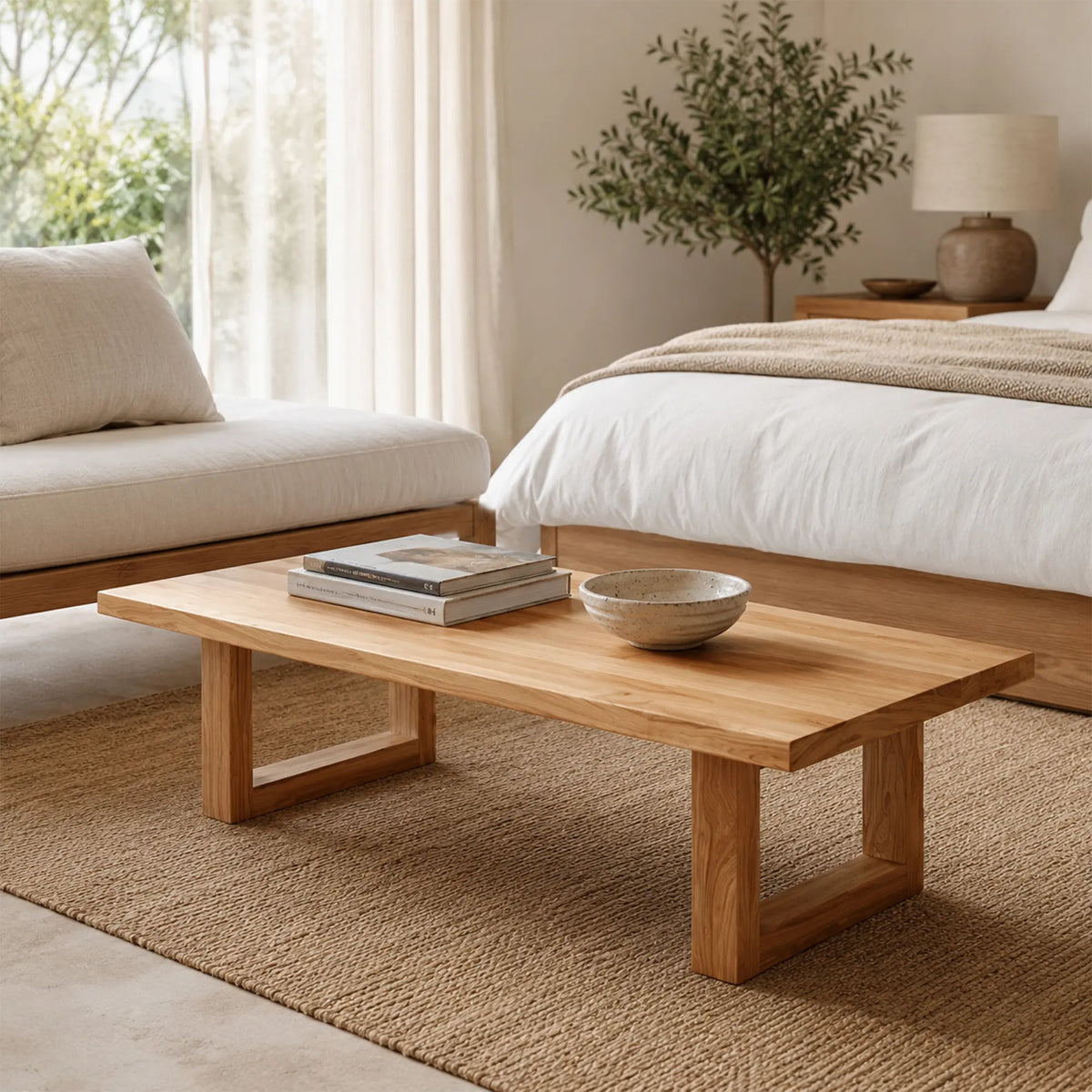 LIVARA Wabi Sabi Solid Wood Coffee Table Natural Pine Low Profile Design for Living Room Hotel Lounge Reading Corner