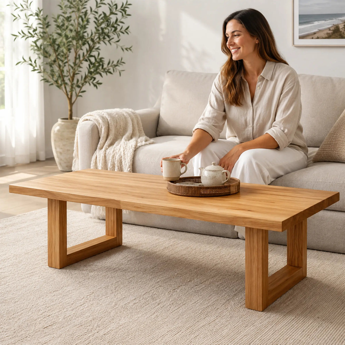 LIVARA Wabi Sabi Solid Wood Coffee Table Natural Pine Low Profile Design for Living Room Hotel Lounge Reading Corner
