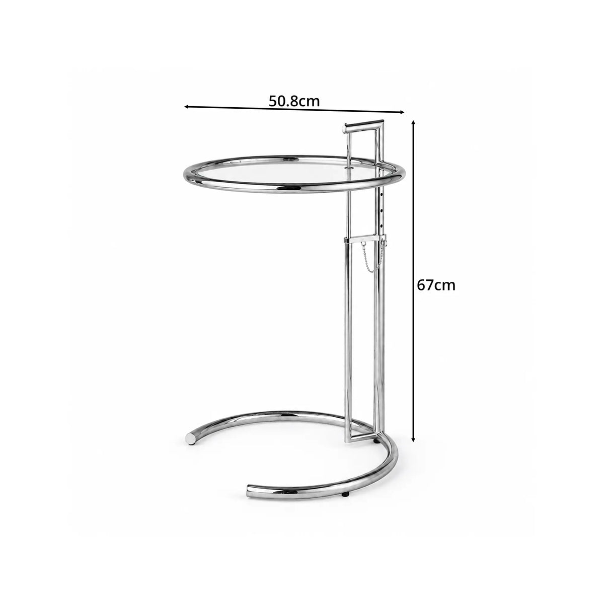 LIVARA Adjustable Glass Side Table Tempered Glass Top Stainless Steel Frame Tool Free Height Adjustment for Living Room Bedroom Balcony