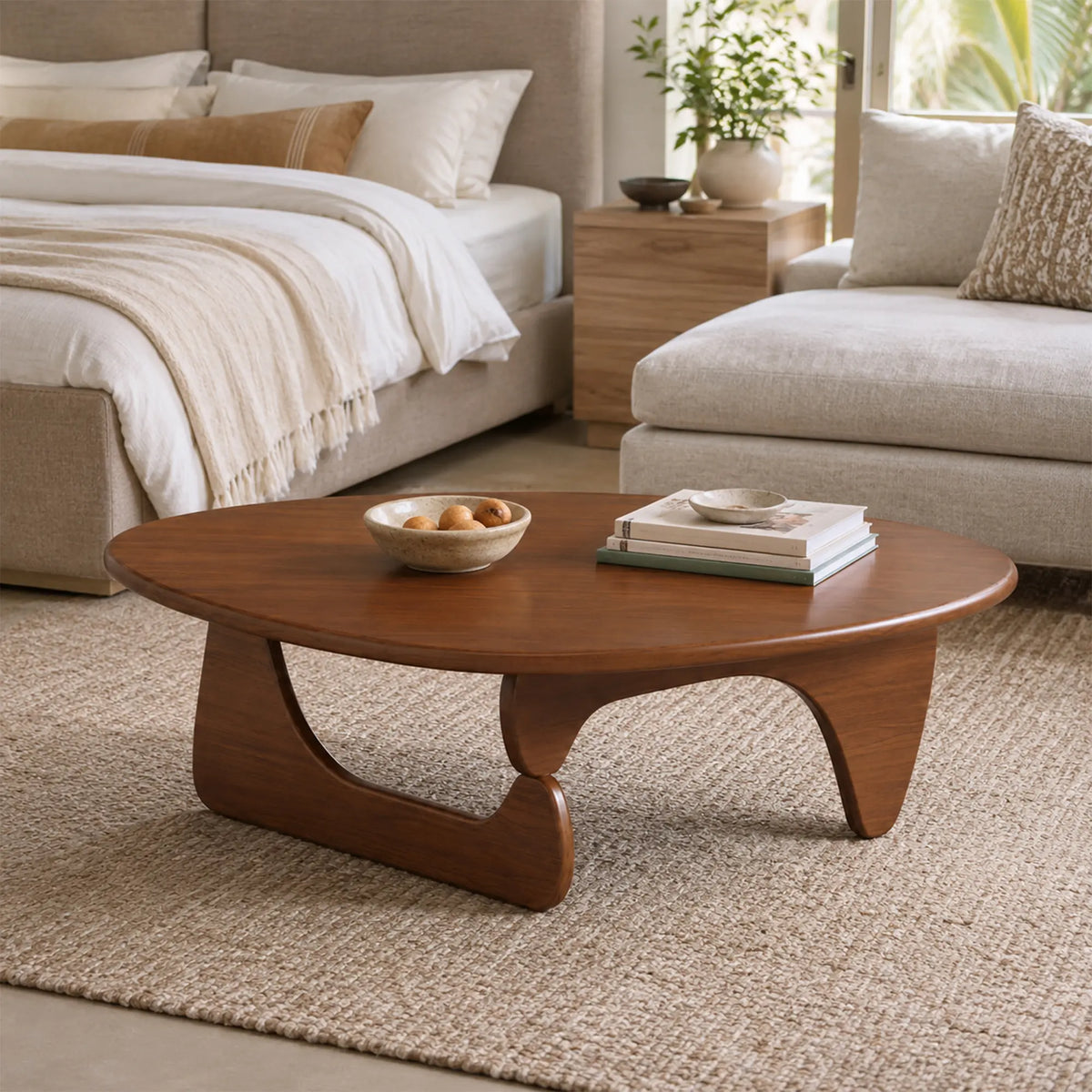 LIVARA Solid Wood Coffee Table FAS Grade Oak 20mm Thick Top Irregular Egg Shape for Living Room Apartment Lounge - Walnut