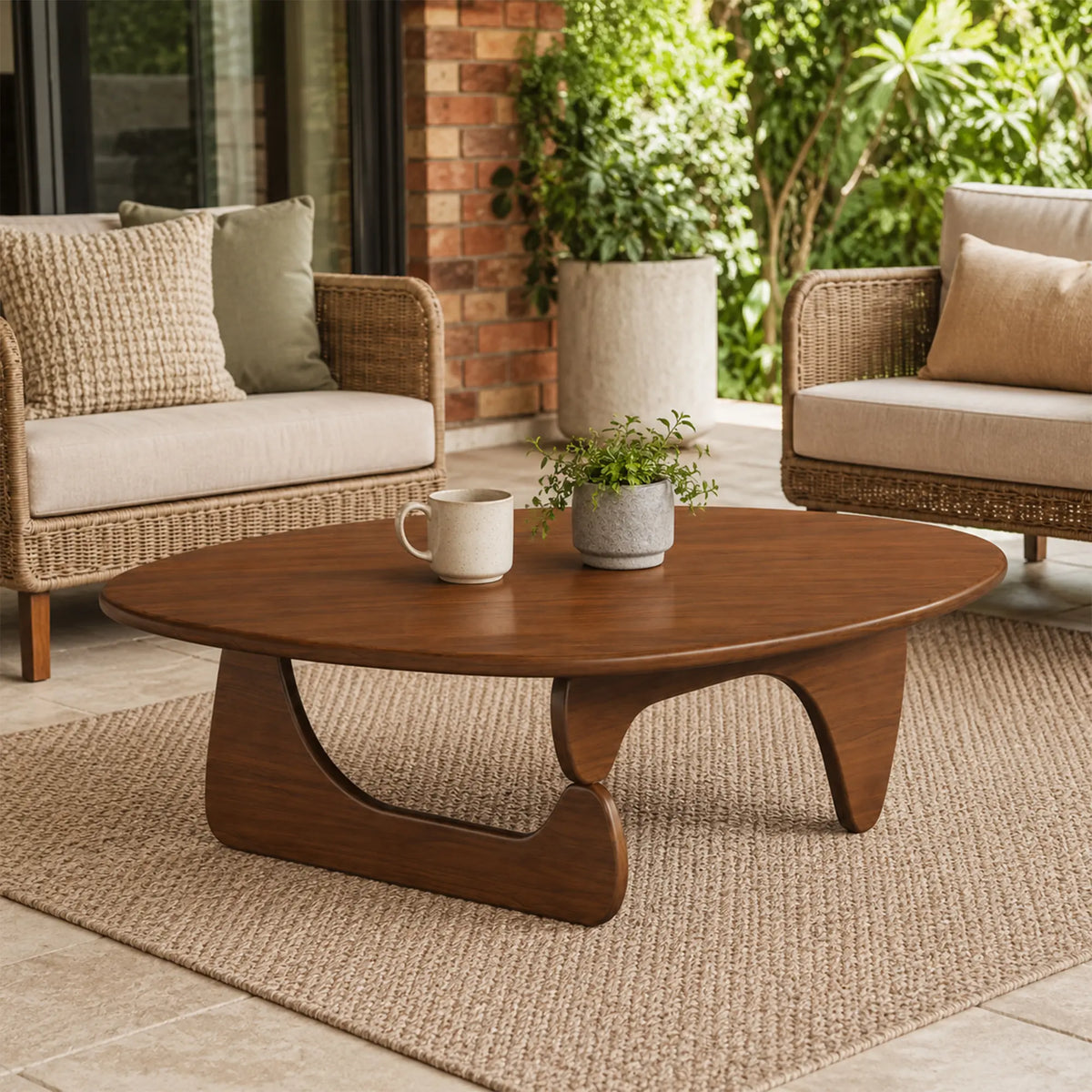 LIVARA Solid Wood Coffee Table FAS Grade Oak 20mm Thick Top Irregular Egg Shape for Living Room Apartment Lounge - Walnut