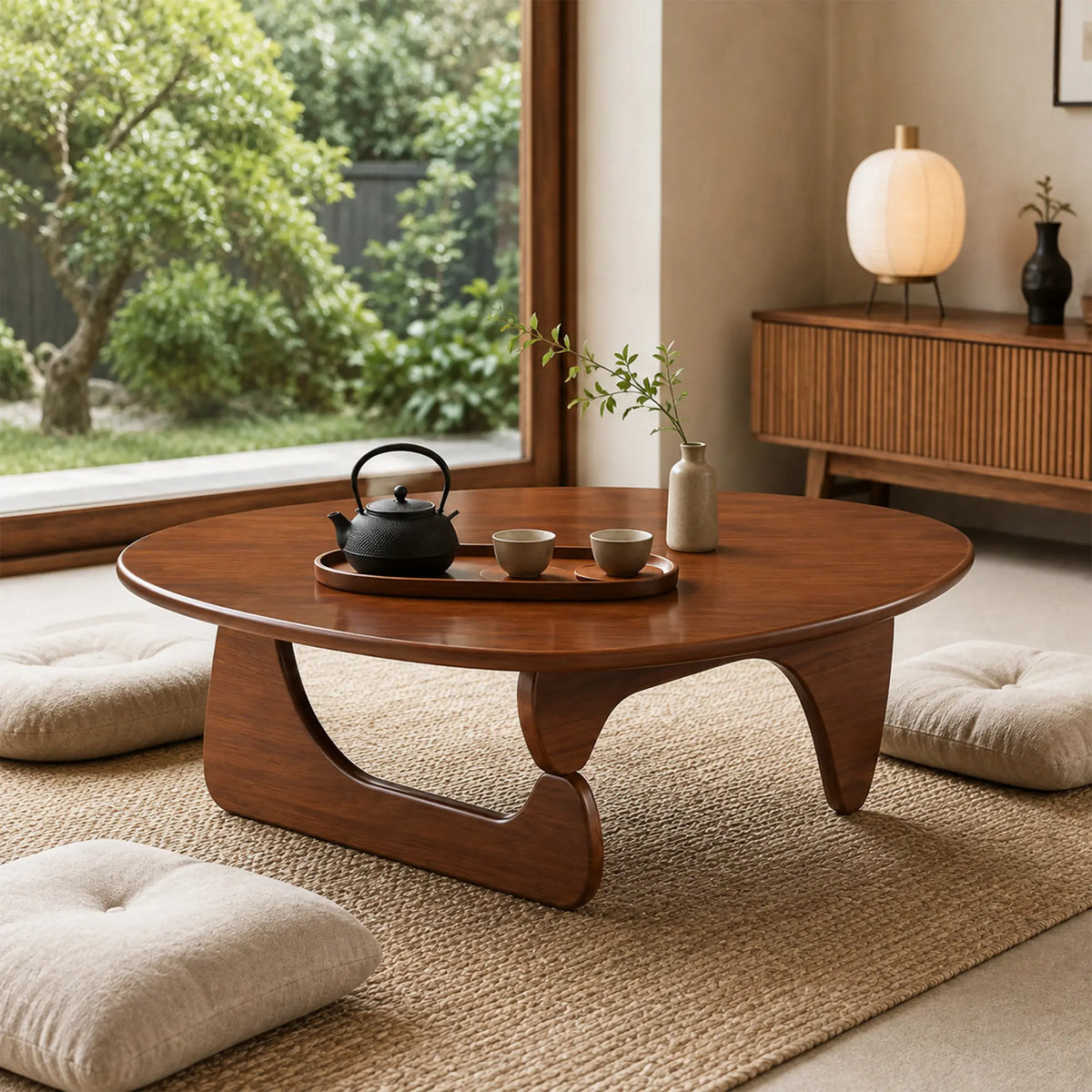 LIVARA Solid Wood Coffee Table FAS Grade Oak 20mm Thick Top Irregular Egg Shape for Living Room Apartment Lounge - Walnut