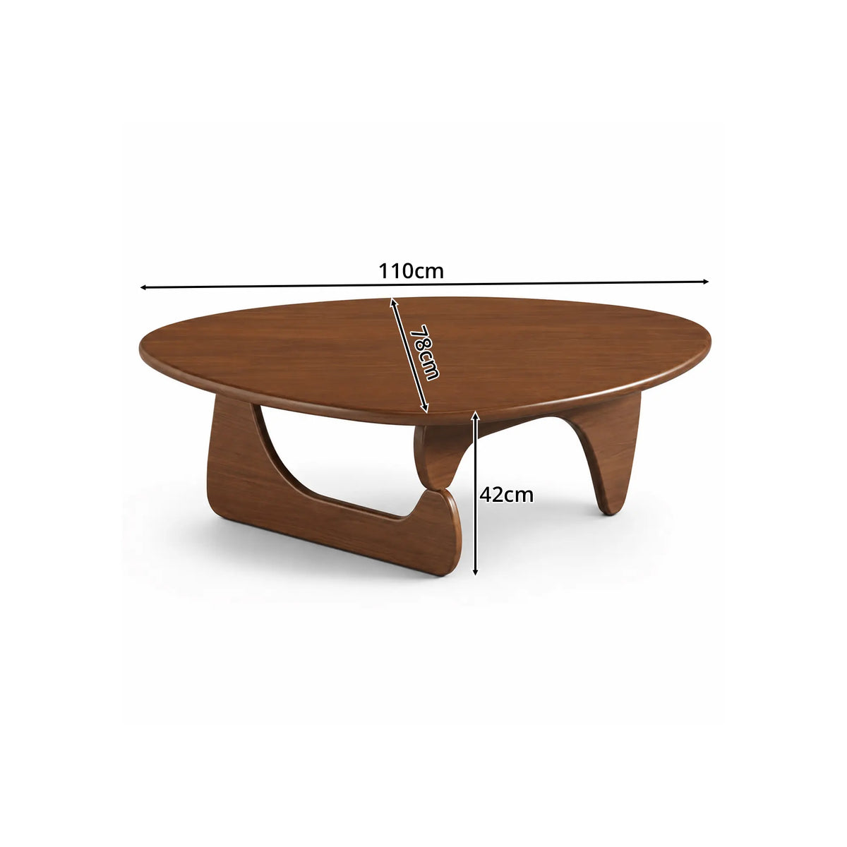 LIVARA Solid Wood Coffee Table FAS Grade Oak 20mm Thick Top Irregular Egg Shape for Living Room Apartment Lounge - Walnut