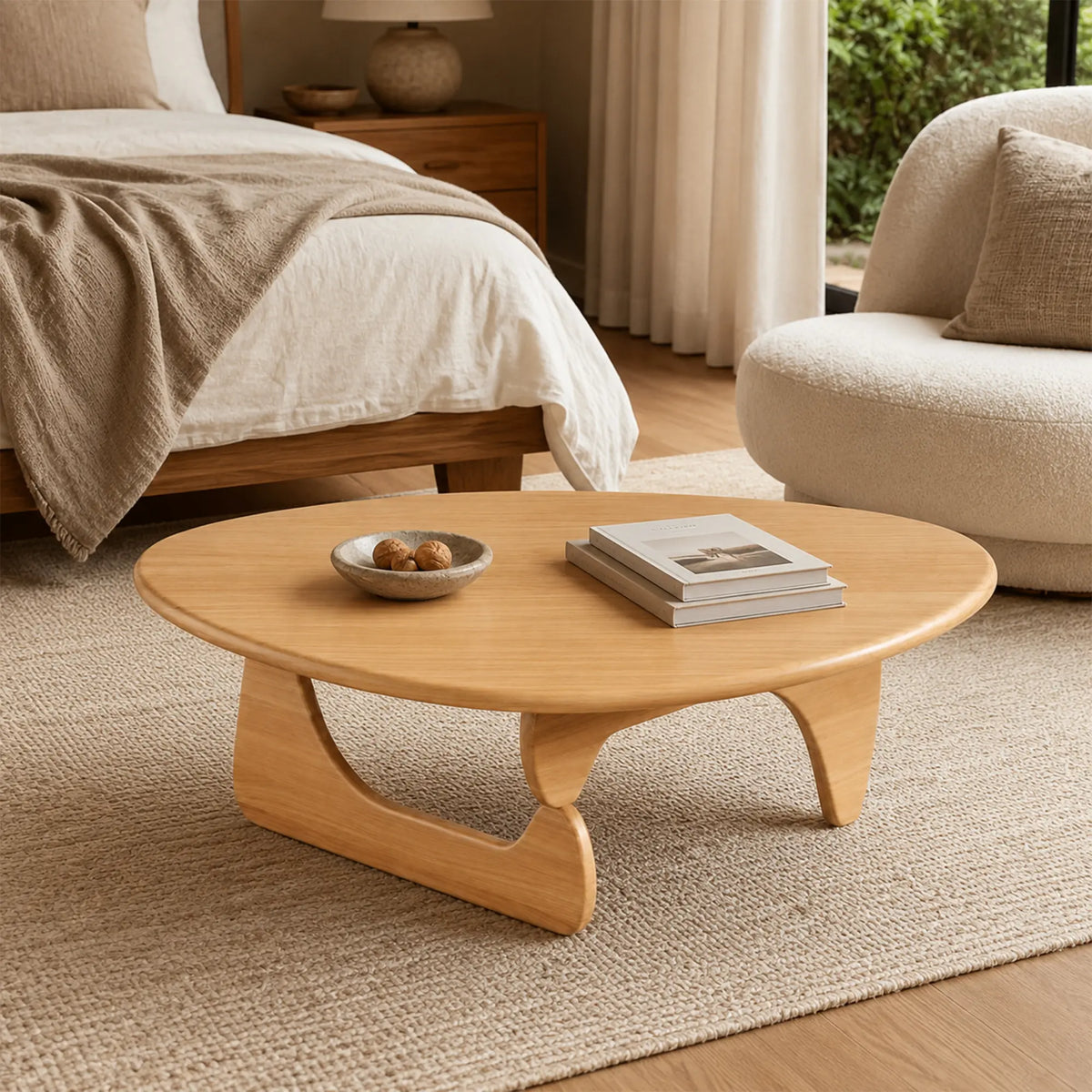 LIVARA Solid Wood Coffee Table FAS Grade Oak 20mm Thick Top Irregular Egg Shape for Living Room Apartment Lounge - Wood