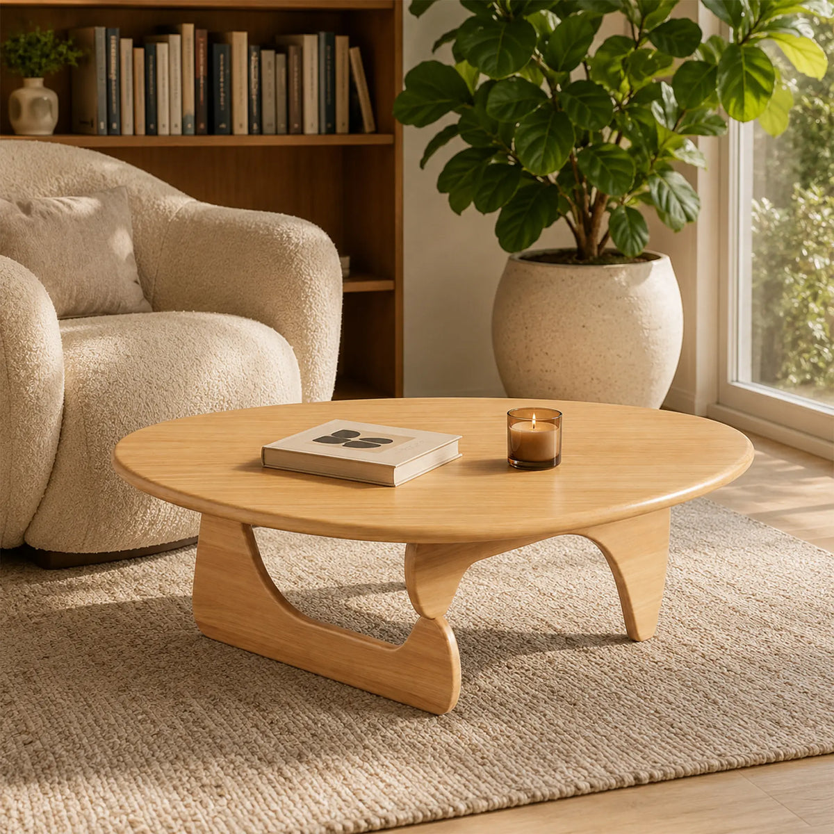 LIVARA Solid Wood Coffee Table FAS Grade Oak 20mm Thick Top Irregular Egg Shape for Living Room Apartment Lounge - Wood