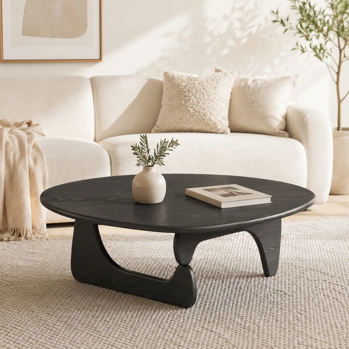 LIVARA Solid Wood Coffee Table FAS Grade Oak 20mm Thick Top Irregular Egg Shape for Living Room Apartment Lounge - Black