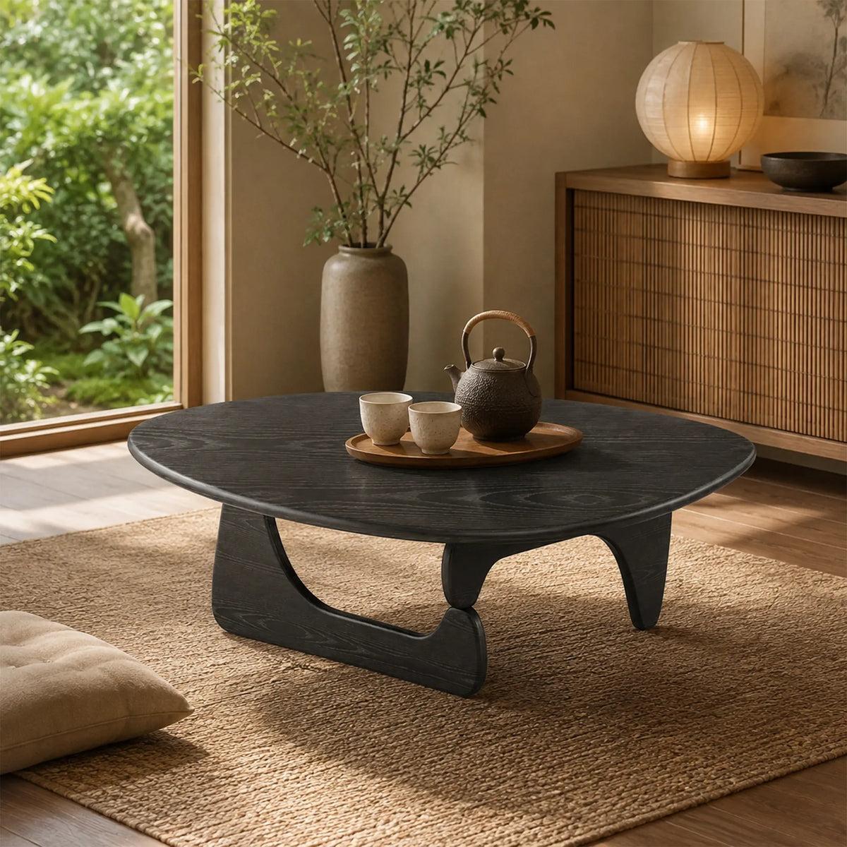 LIVARA Solid Wood Coffee Table FAS Grade Oak 20mm Thick Top Irregular Egg Shape for Living Room Apartment Lounge - Black