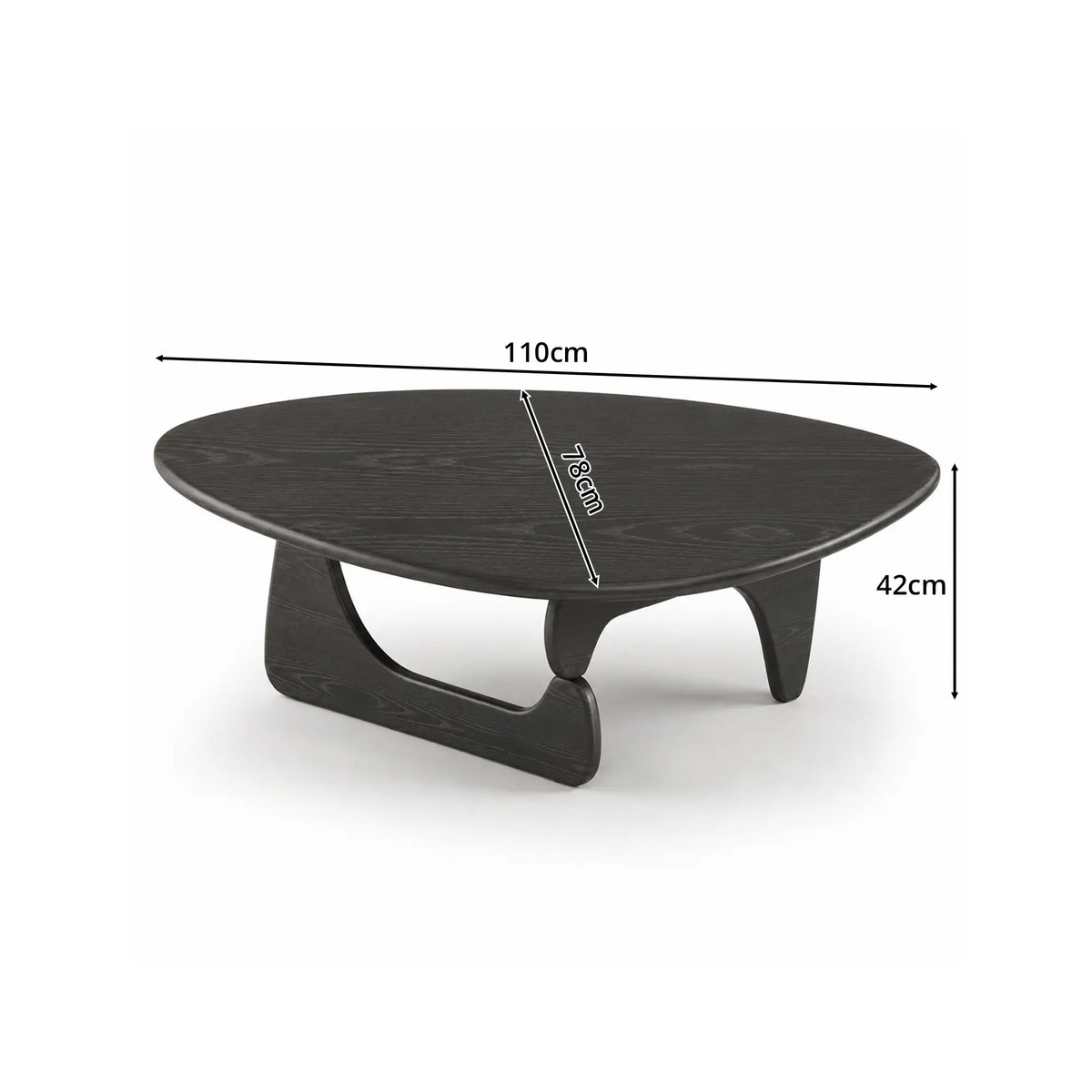 LIVARA Solid Wood Coffee Table FAS Grade Oak 20mm Thick Top Irregular Egg Shape for Living Room Apartment Lounge - Black