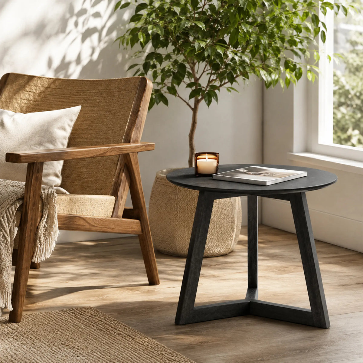 LIVARA Minimalist Side Table FAS Grade Ash Wood Frame Multi Layer Solid Wood Top for Living Room Bedroom Sofa Side - Black