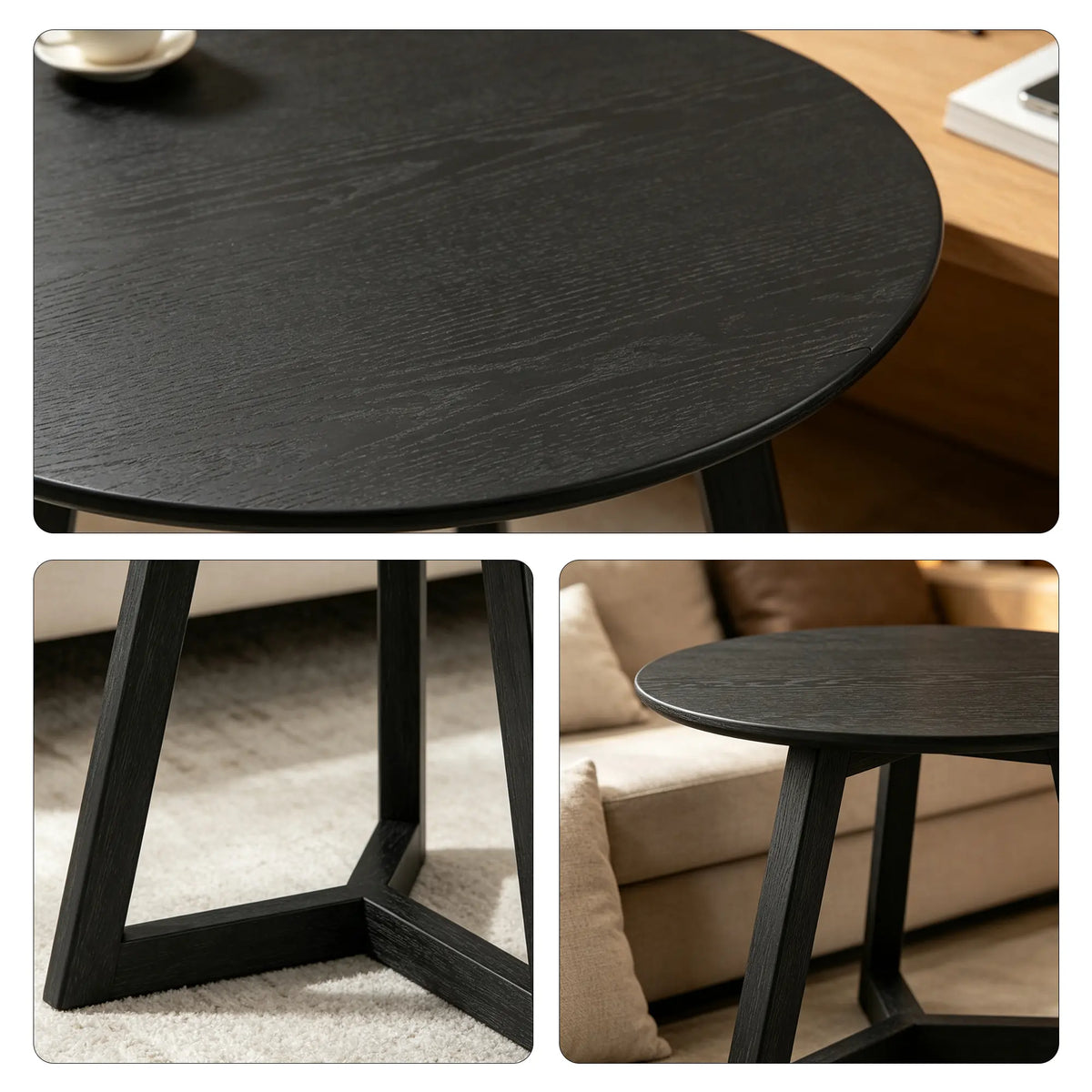 LIVARA Minimalist Side Table FAS Grade Ash Wood Frame Multi Layer Solid Wood Top for Living Room Bedroom Sofa Side - Black