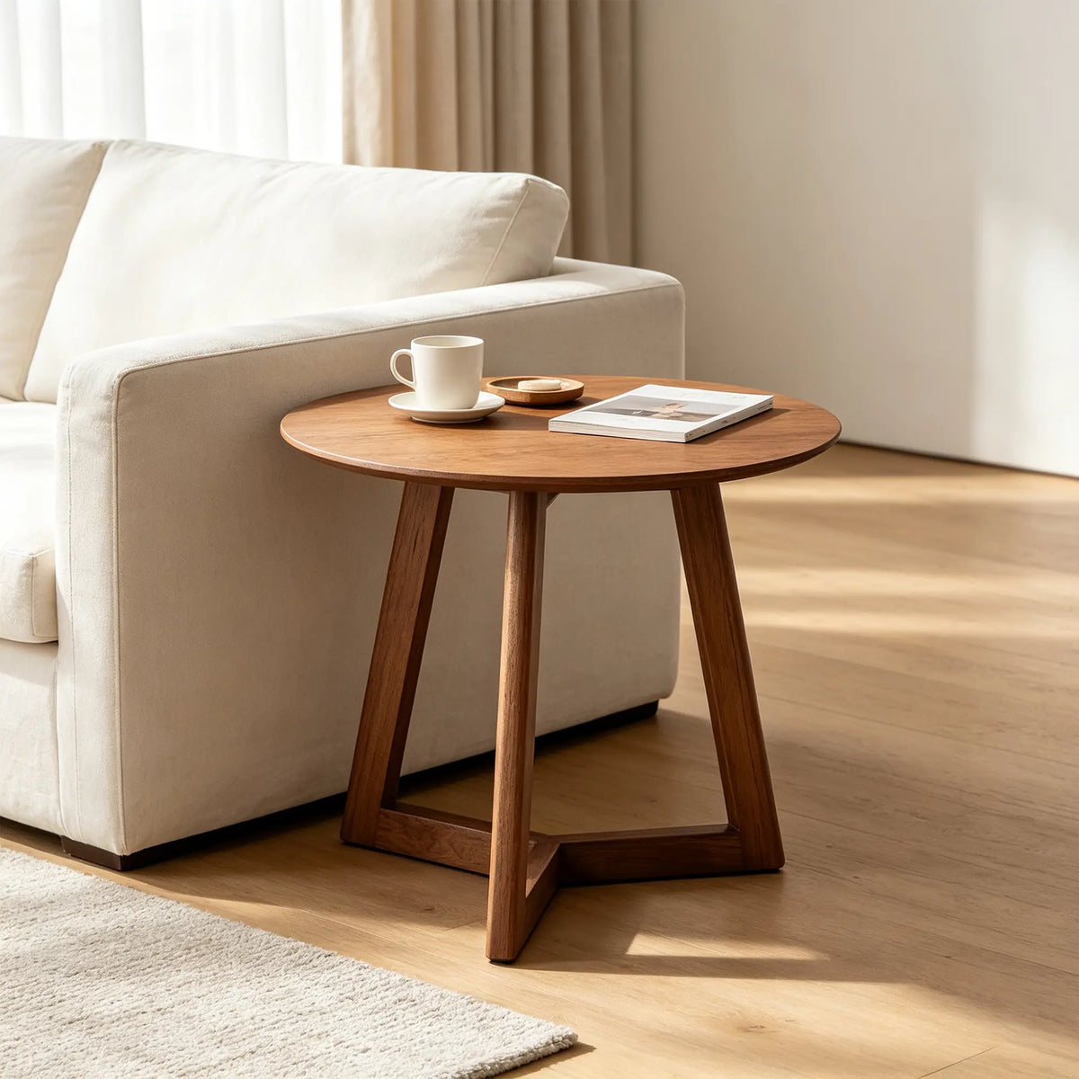 LIVARA Minimalist Side Table FAS Grade Ash Wood Frame Multi Layer Solid Wood Top for Living Room Bedroom Sofa Side - Brown