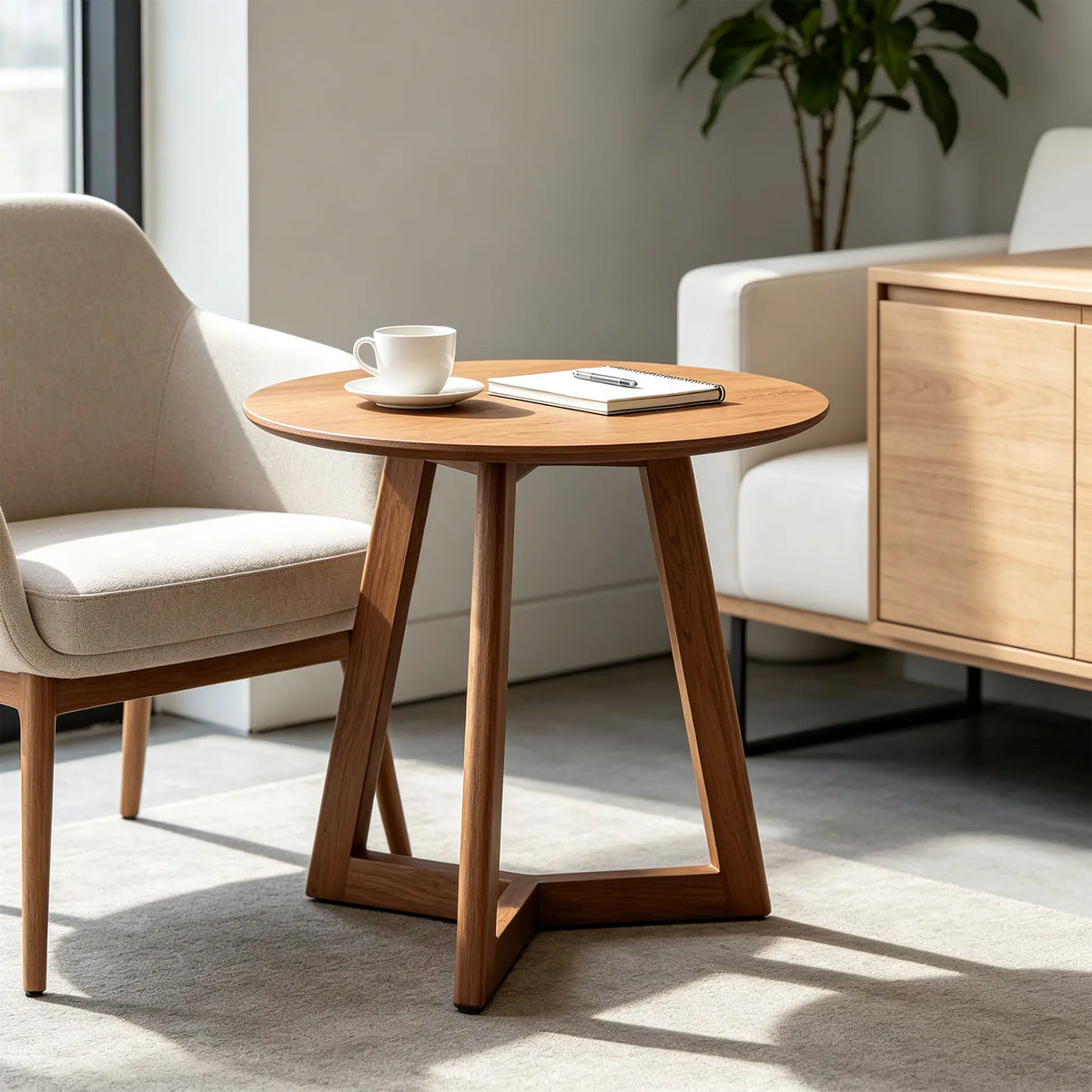 LIVARA Minimalist Side Table FAS Grade Ash Wood Frame Multi Layer Solid Wood Top for Living Room Bedroom Sofa Side - Brown