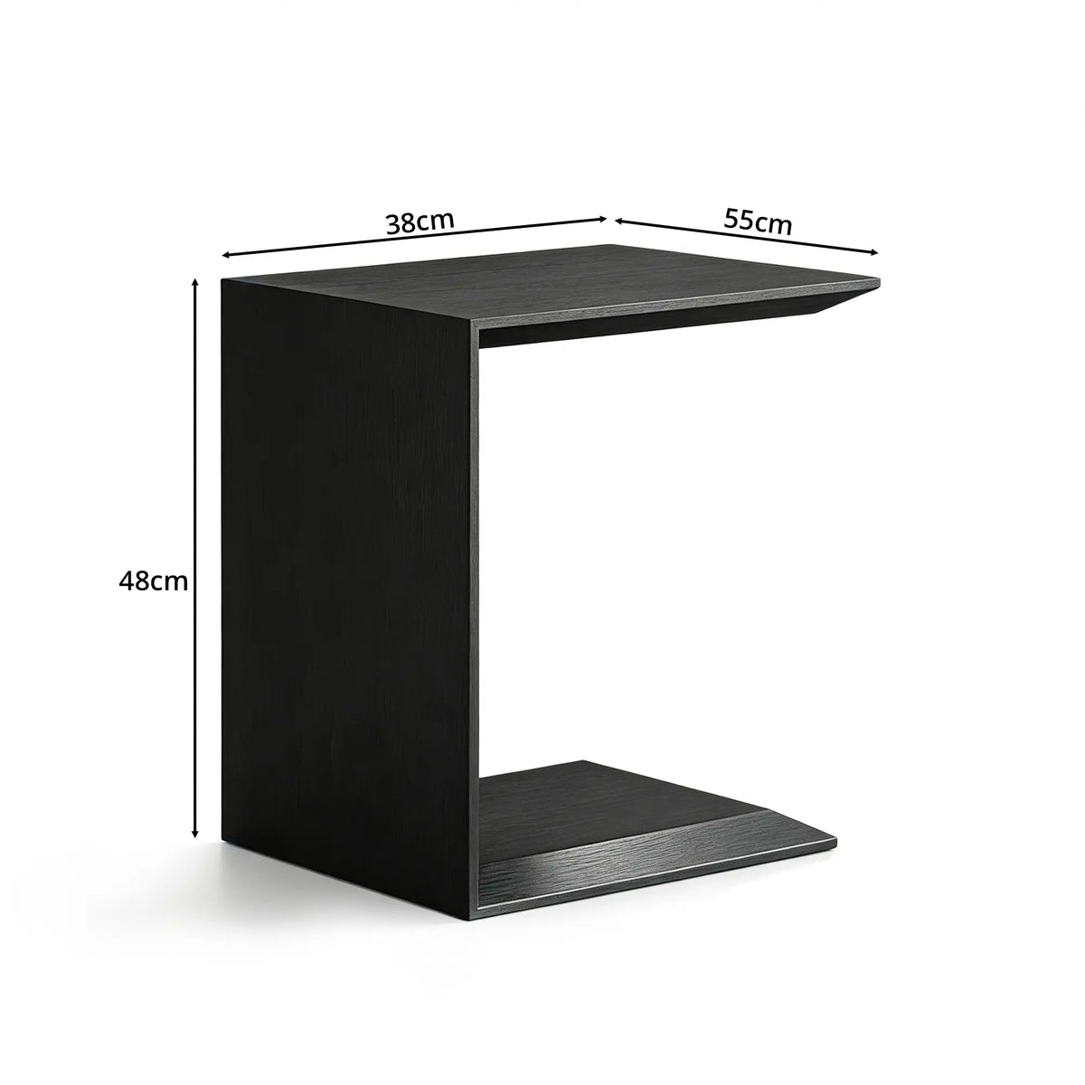 LIVARA C Shaped Solid Wood Side Table North American Ash Wood Offset Base Rounded Edge for Sofa Bedside Reading Corner - Black