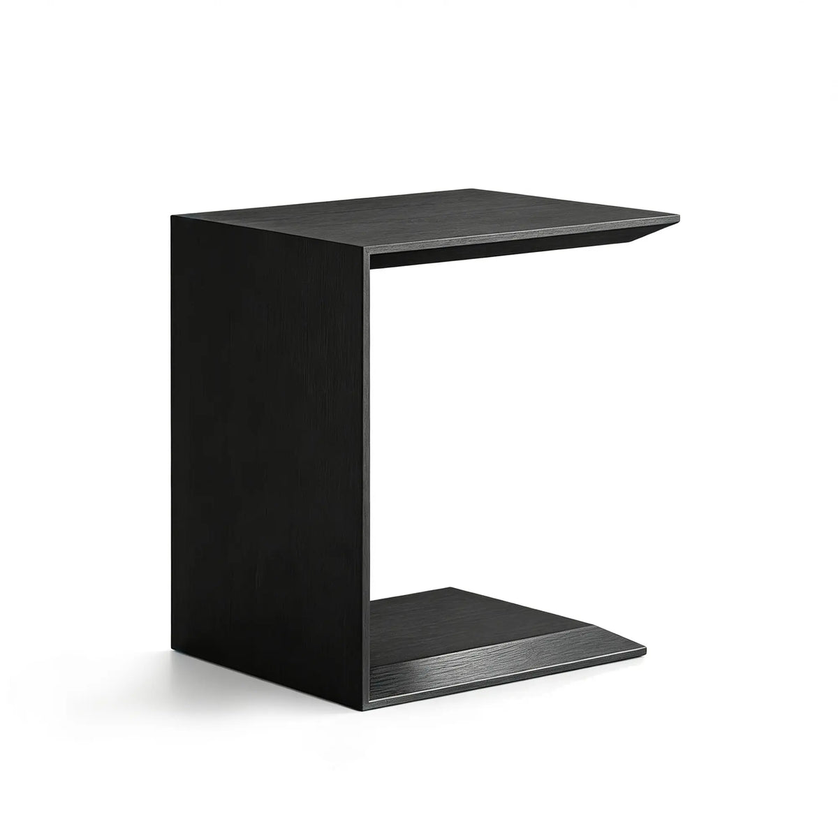 LIVARA C Shaped Solid Wood Side Table North American Ash Wood Offset Base Rounded Edge for Sofa Bedside Reading Corner - Black