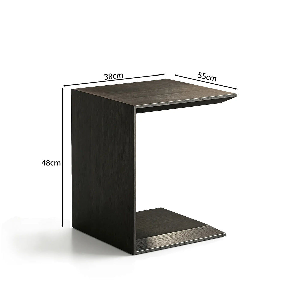 LIVARA C Shaped Solid Wood Side Table North American Ash Wood Offset Base Rounded Edge for Sofa Bedside Reading Corner - Brown