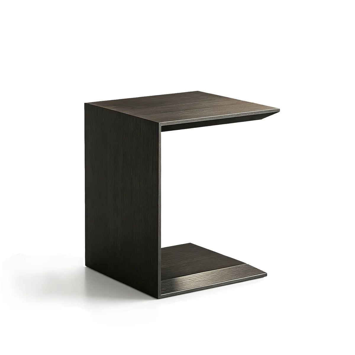 LIVARA C Shaped Solid Wood Side Table North American Ash Wood Offset Base Rounded Edge for Sofa Bedside Reading Corner - Brown