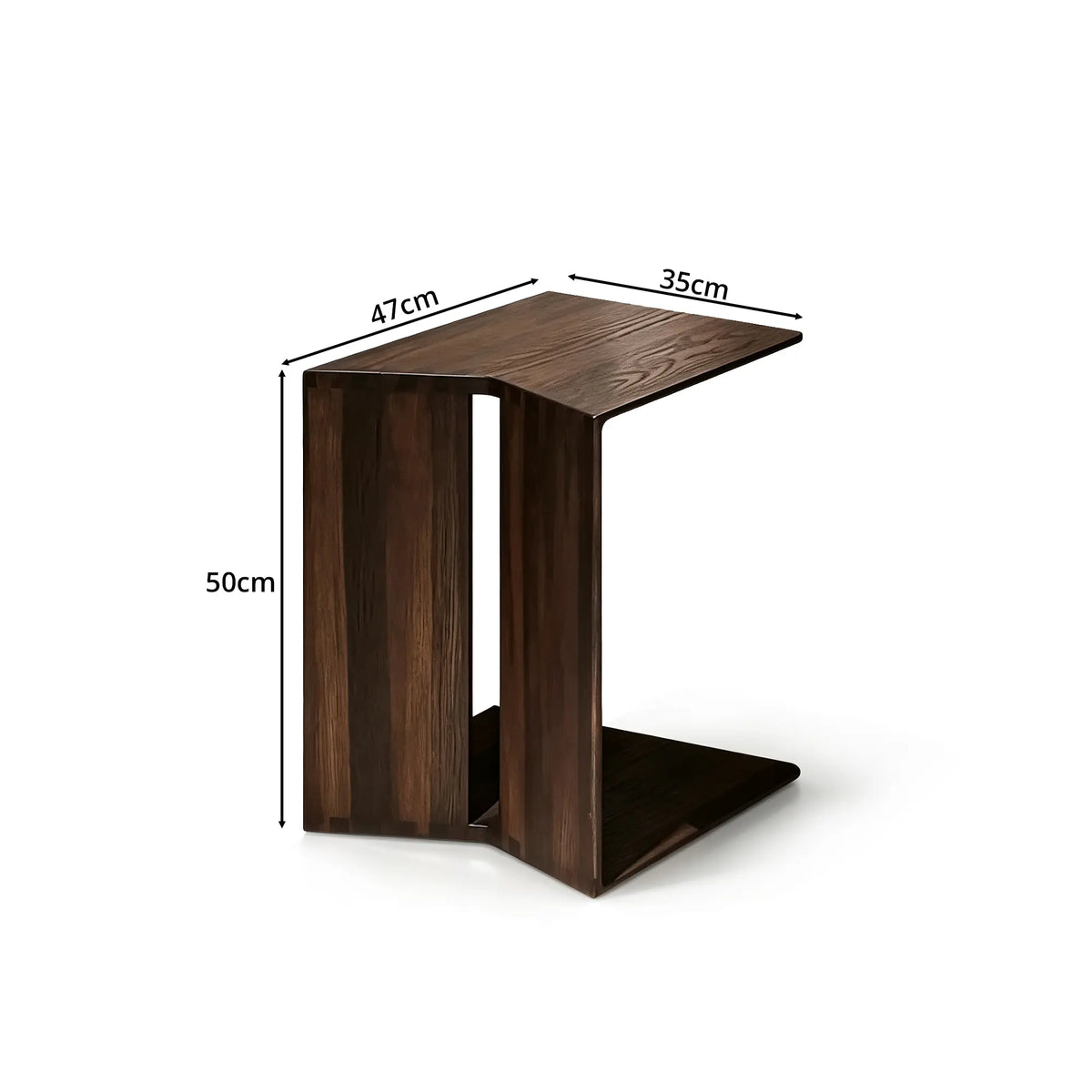 EN LIVARA Modern Ash Wood Side Table C Shaped Design Stable Support Baked Paint Finish for Living Room Bedroom Lounge - Walnut