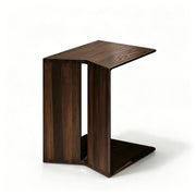 EN LIVARA Modern Ash Wood Side Table C Shaped Design Stable Support Baked Paint Finish for Living Room Bedroom Lounge - Walnut