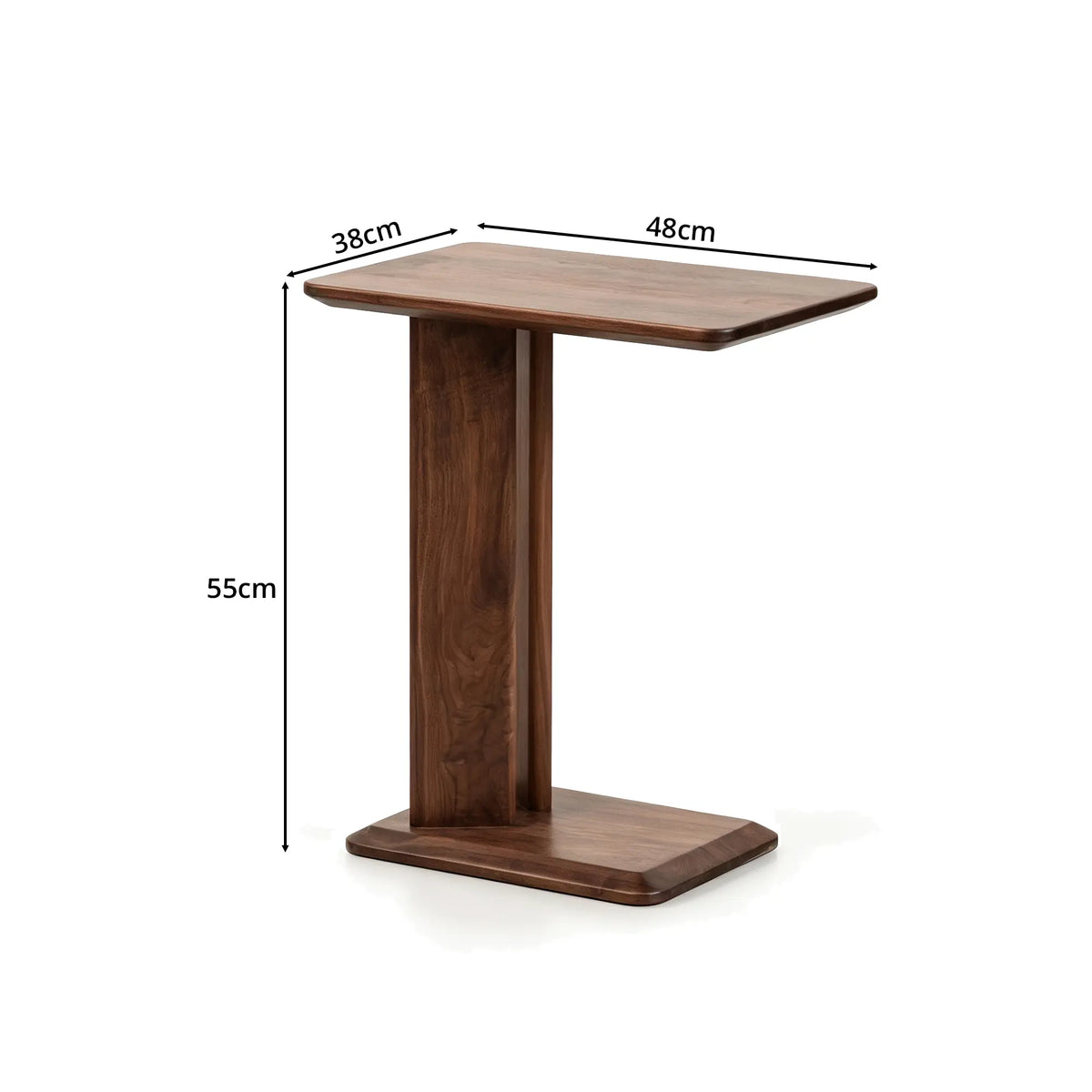 LIVARA Modern Ash Wood Side Table Compact C Shape Baked Paint Finish Stable Support for Living Room Bedroom Lounge - Walnut