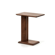 LIVARA Modern Ash Wood Side Table Compact C Shape Baked Paint Finish Stable Support for Living Room Bedroom Lounge - Walnut