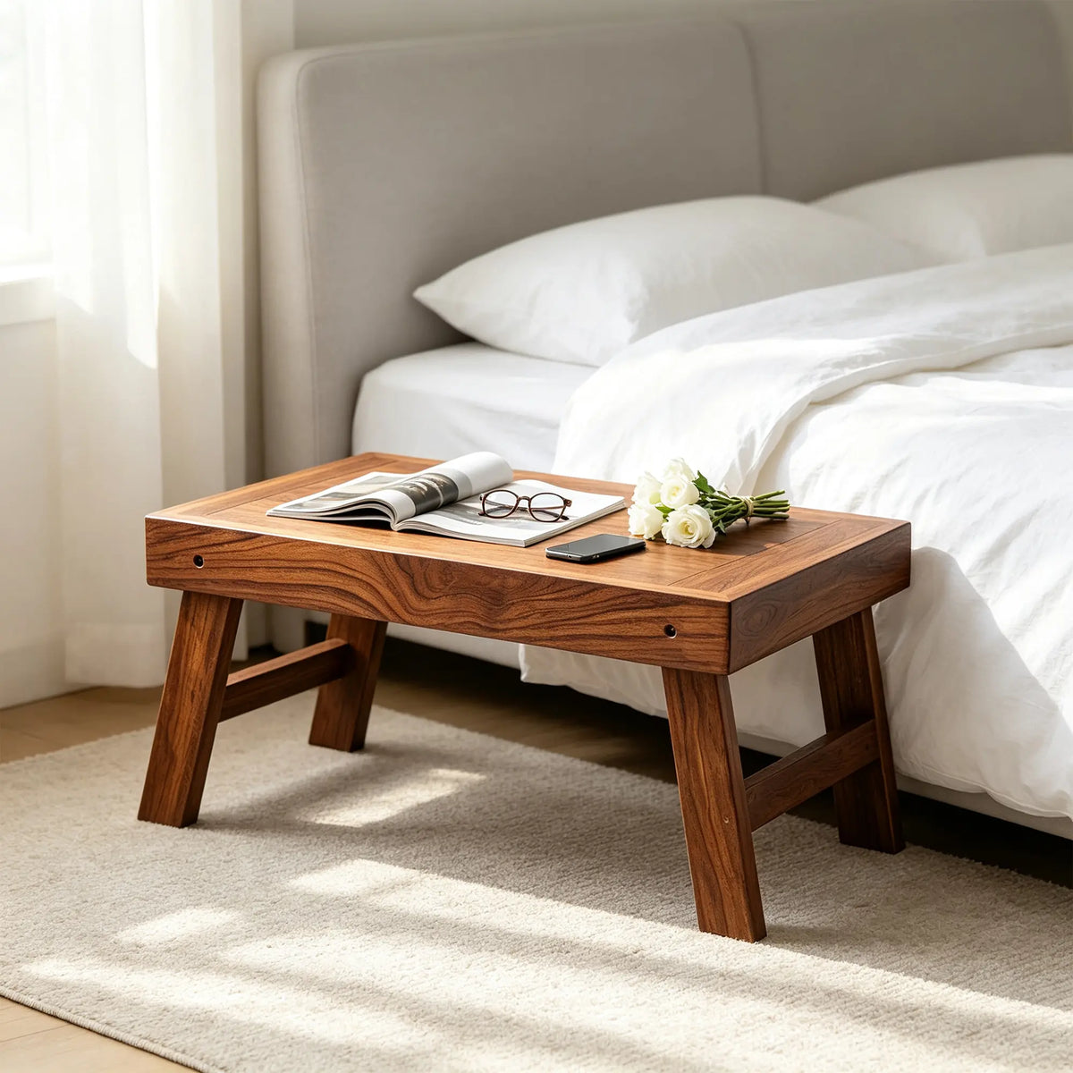 LIVARA Folding Teak Coffee Table Aged Thai Teak 6cm Folded Design Wood Wax Oil Finish for Living Room Bedroom Bay Window