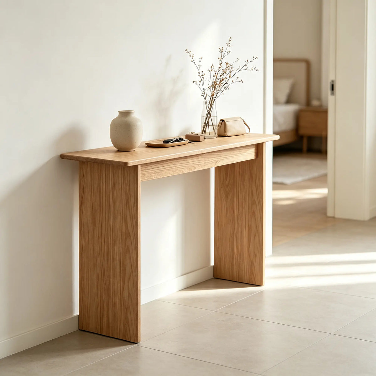 LIVARA Solid Oak Console Table North American FAS Grade Oak Slim 20cm Depth for Entryway Hallway Sofa Back Small Spaces - Wood