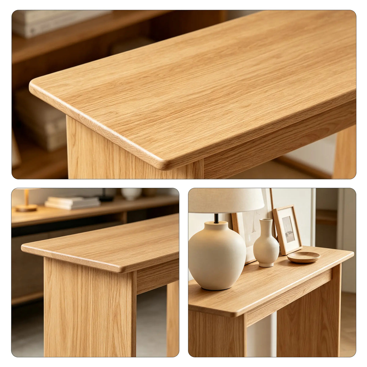LIVARA Solid Oak Console Table North American FAS Grade Oak Slim 20cm Depth for Entryway Hallway Sofa Back Small Spaces - Wood