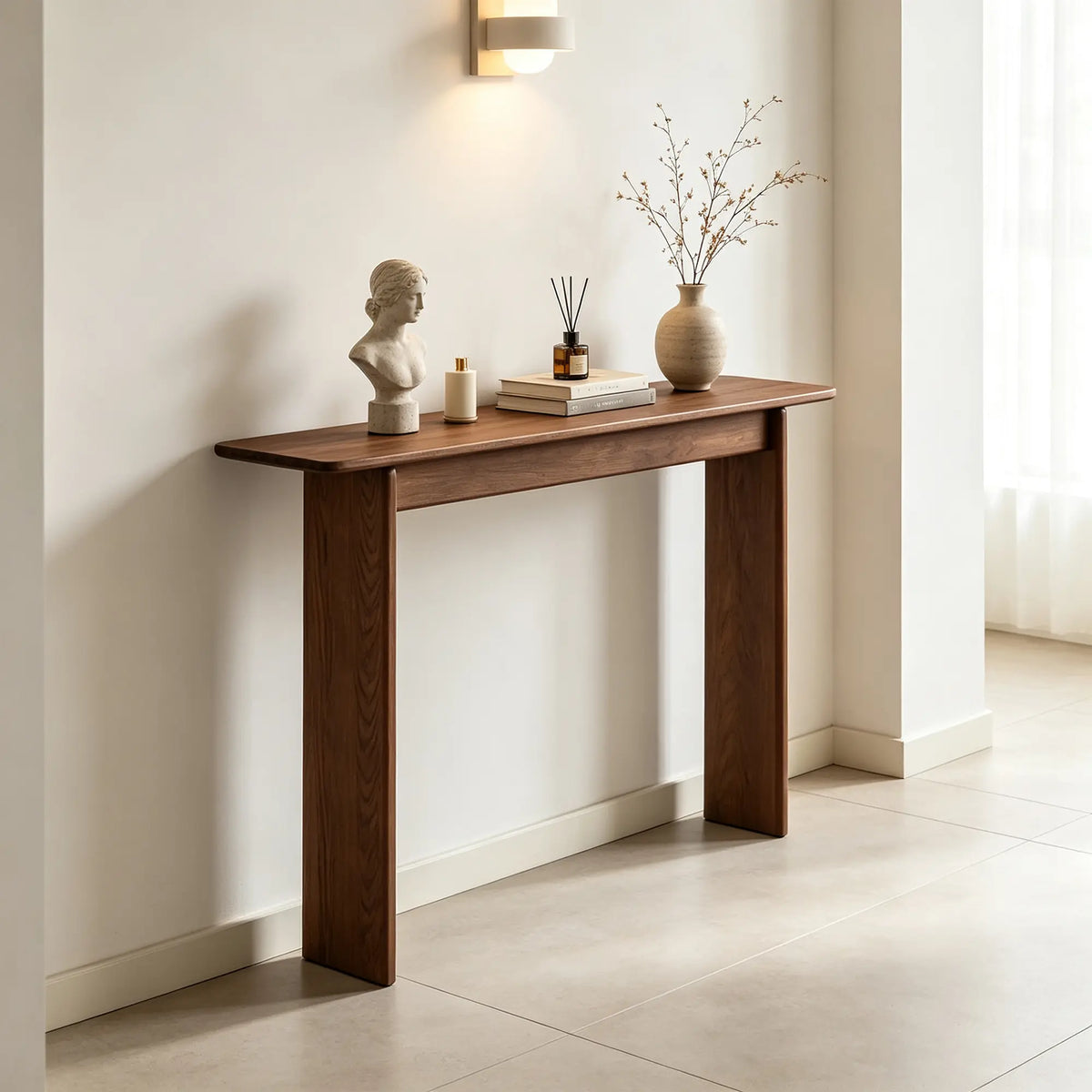LIVARA Solid Oak Console Table North American FAS Grade Oak Slim 20cm Depth for Entryway Hallway Sofa Back Small Spaces - Walnut