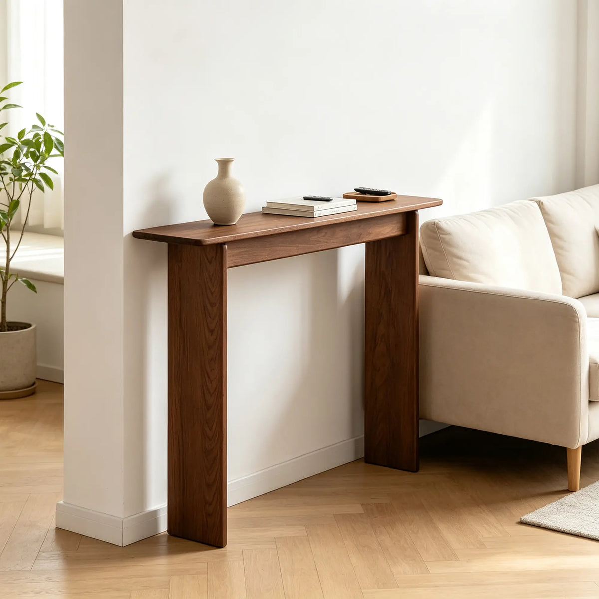 LIVARA Solid Oak Console Table North American FAS Grade Oak Slim 20cm Depth for Entryway Hallway Sofa Back Small Spaces - Walnut