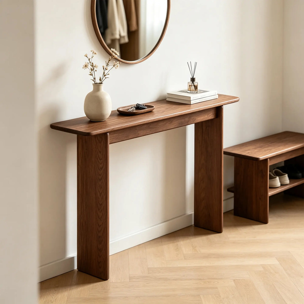 LIVARA Solid Oak Console Table North American FAS Grade Oak Slim 20cm Depth for Entryway Hallway Sofa Back Small Spaces - Walnut