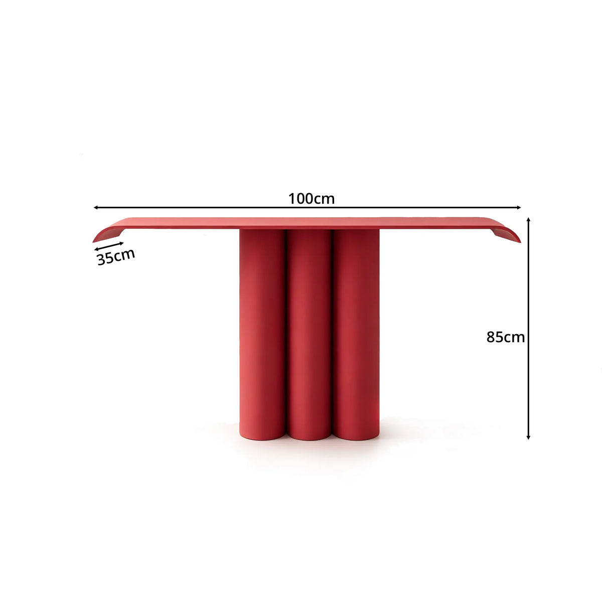 LUXORA Metal Console Table Artistic Cylindrical Base Slim Design 100/120cm for Entryway Hallway Living Room Reception Area - Red