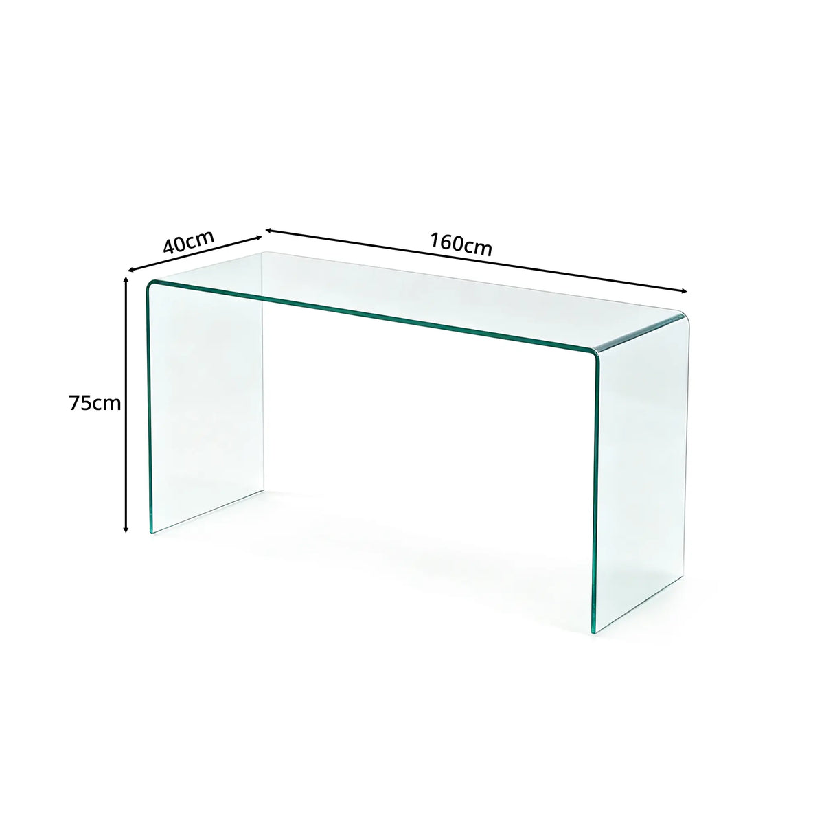 LIVARA Tempered Glass Console Table 12mm Thick One Piece Bent Design 150/160cm for Entryway Hallway Living Room Sofa Back - White