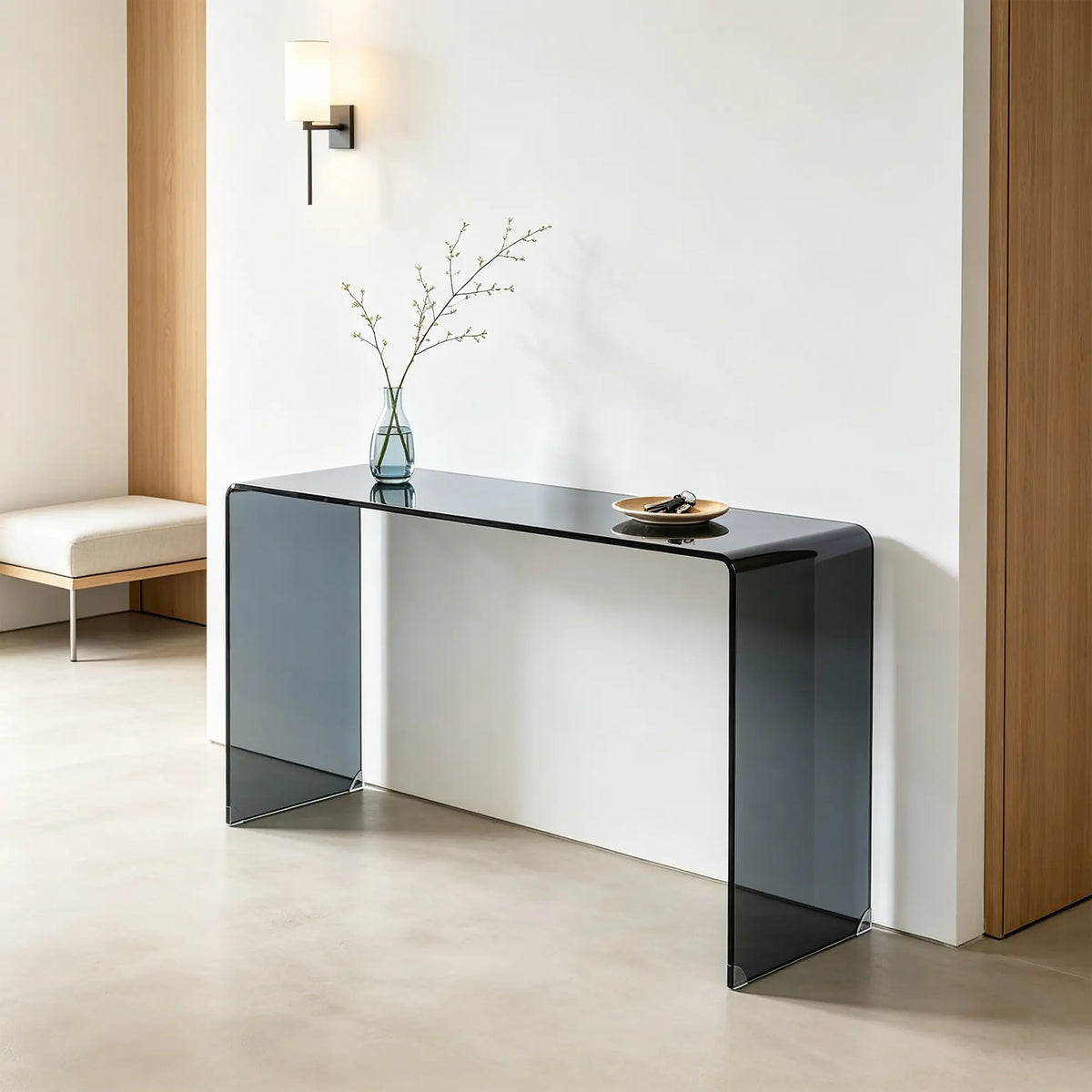 LIVARA Tempered Glass Console Table 12mm Thick One Piece Bent Design 150/160cm for Entryway Hallway Living Room Sofa Back - Black