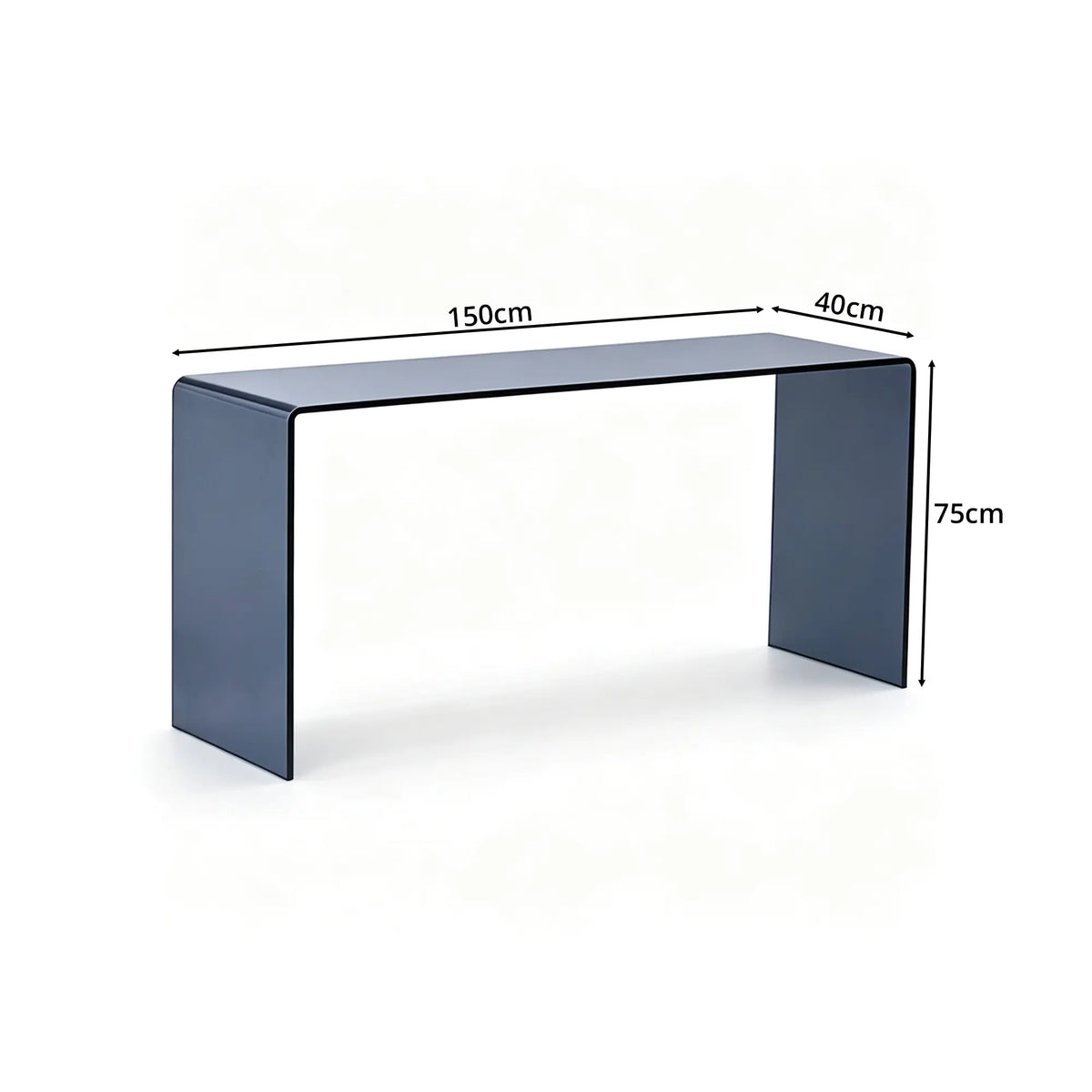 LIVARA Tempered Glass Console Table 12mm Thick One Piece Bent Design 150/160cm for Entryway Hallway Living Room Sofa Back - Black