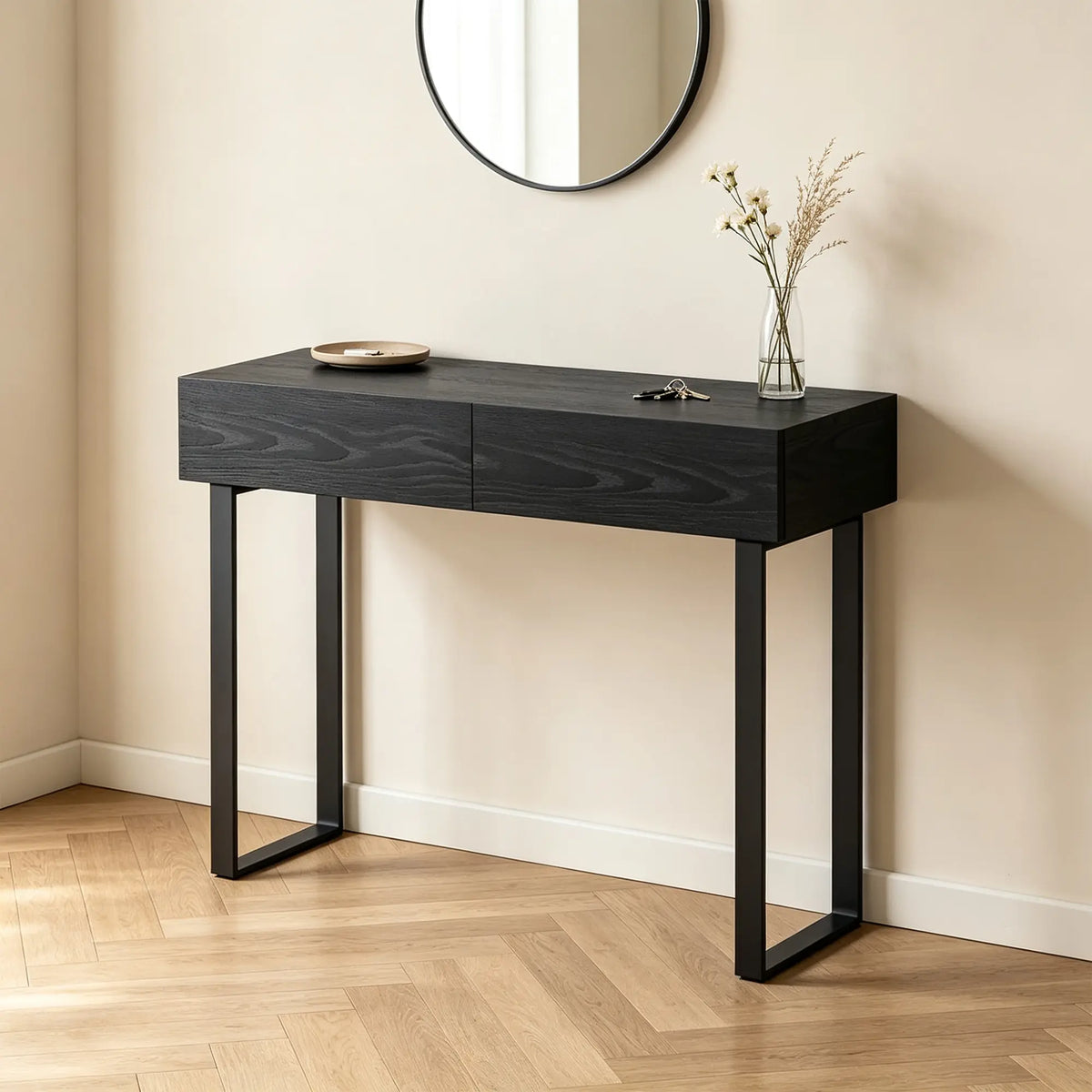 LIVARA Vintage Side Cabinet E0 Grade Board Black Wood Grain Finish Compact Storage for Bedroom Guest Room Living Room Apartment