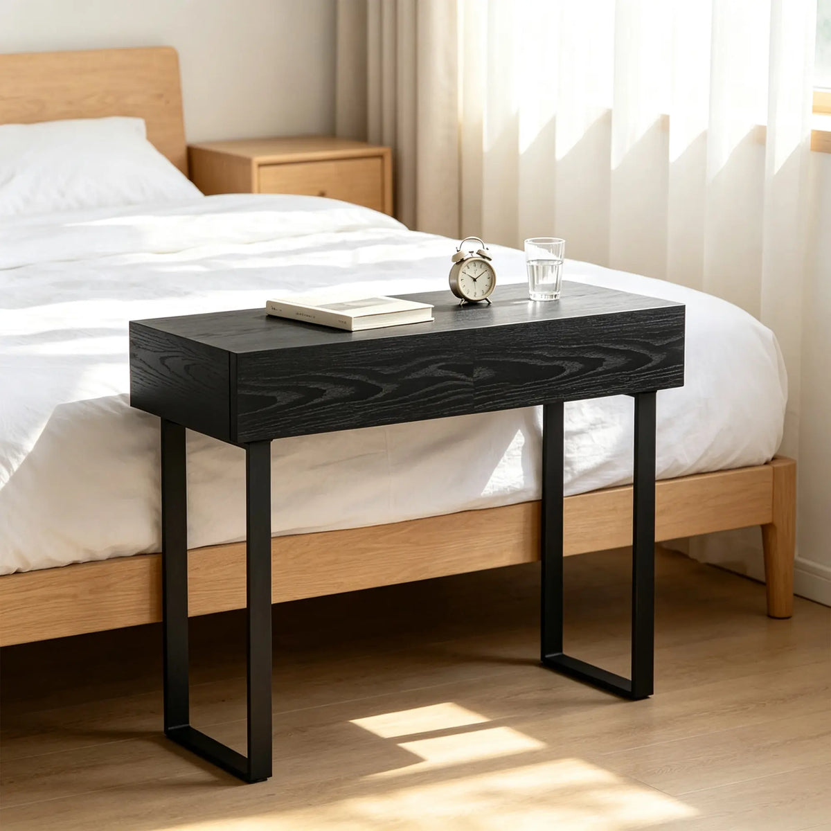 LIVARA Vintage Side Cabinet E0 Grade Board Black Wood Grain Finish Compact Storage for Bedroom Guest Room Living Room Apartment