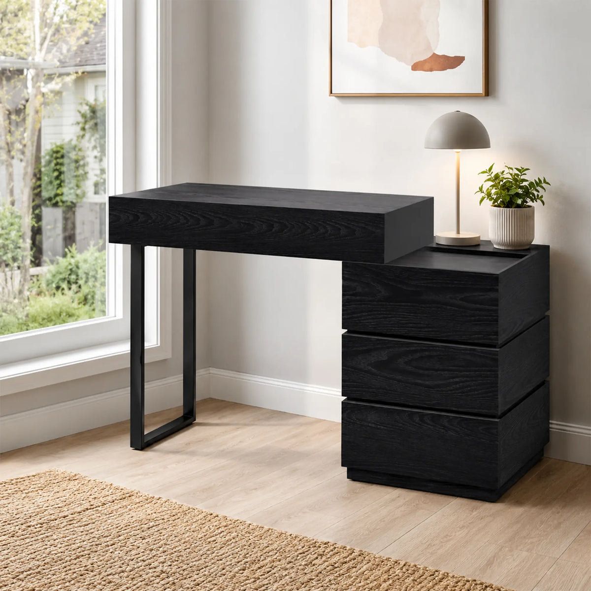 LIVARA Modern Side Cabinet E0 Grade Eco Friendly Board Wood Grain Design for Bedroom Sofa Side Guest Room Apartment - Black