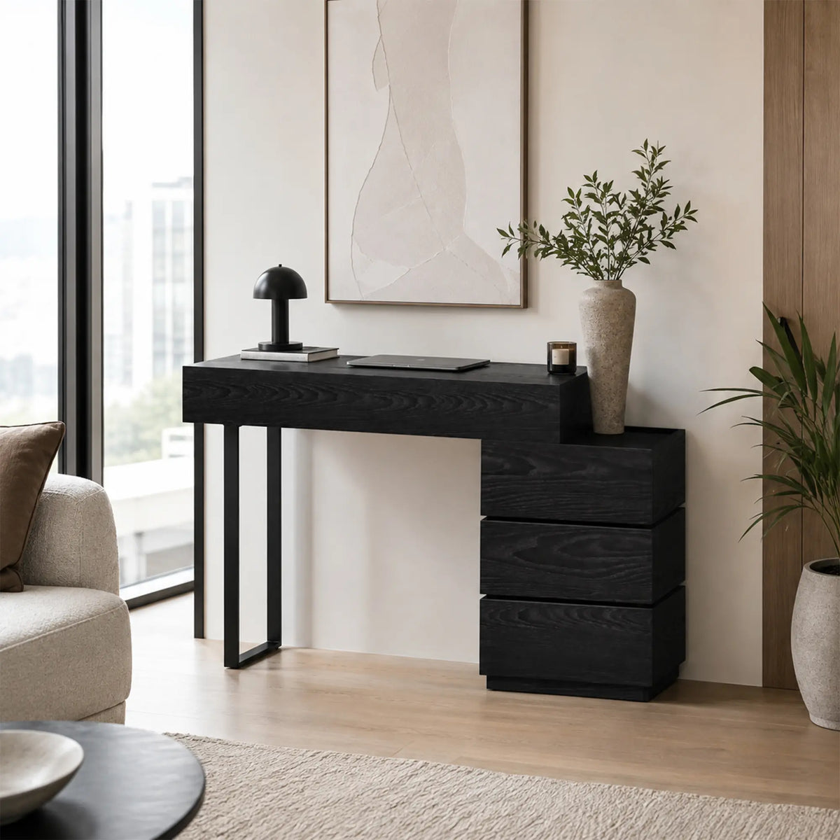 LIVARA Modern Side Cabinet E0 Grade Eco Friendly Board Wood Grain Design for Bedroom Sofa Side Guest Room Apartment - Black