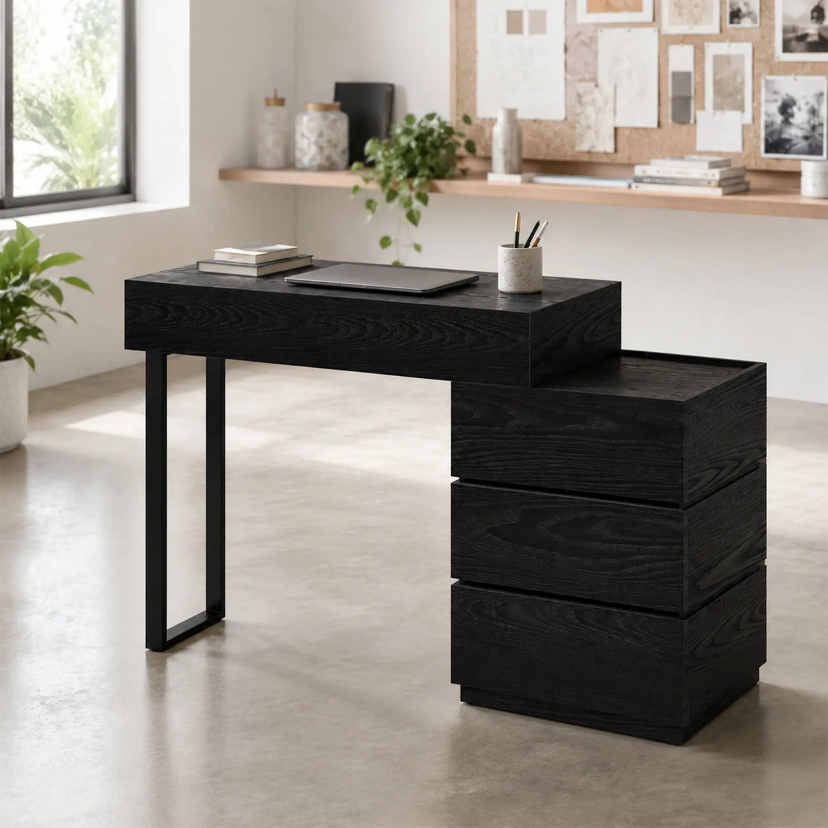 LIVARA Modern Side Cabinet E0 Grade Eco Friendly Board Wood Grain Design for Bedroom Sofa Side Guest Room Apartment - Black