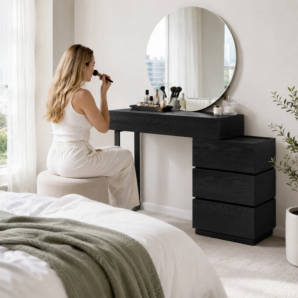 LIVARA Modern Side Cabinet E0 Grade Eco Friendly Board Wood Grain Design for Bedroom Sofa Side Guest Room Apartment - Black
