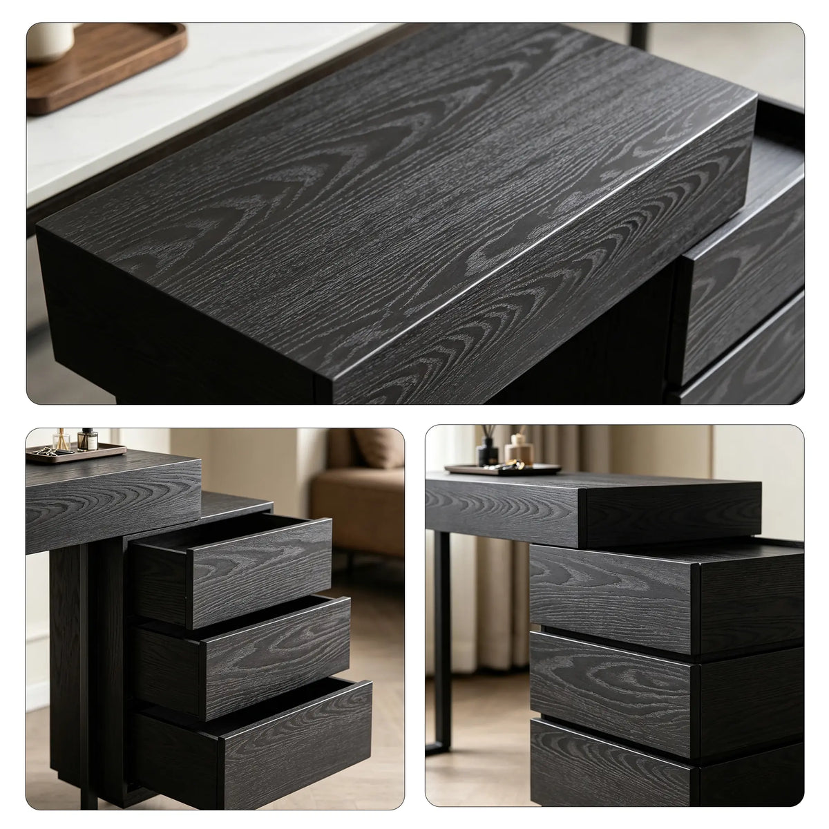 LIVARA Modern Side Cabinet E0 Grade Eco Friendly Board Wood Grain Design for Bedroom Sofa Side Guest Room Apartment - Black