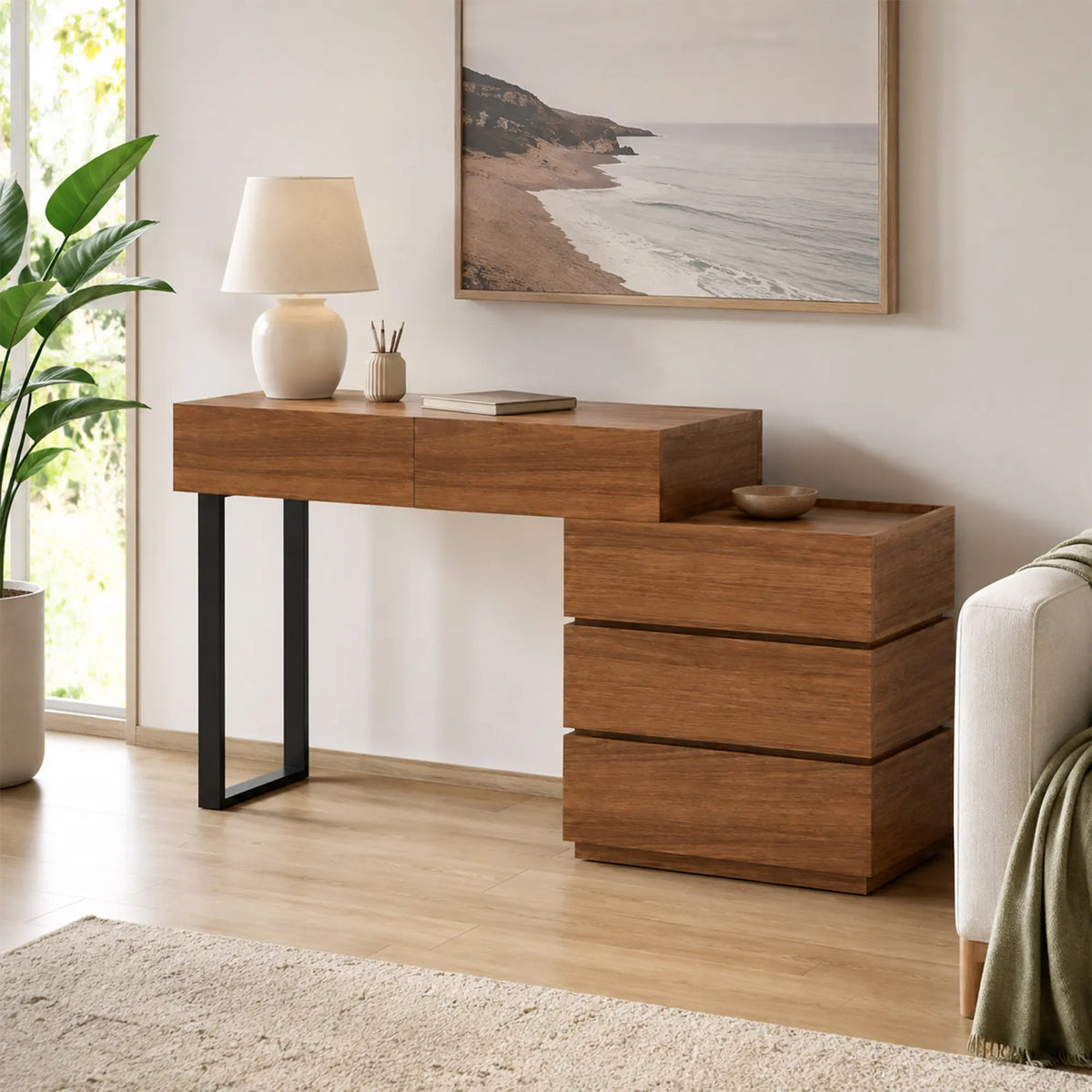 LIVARA Modern Side Cabinet E0 Grade Eco Friendly Board Wood Grain Design for Bedroom Sofa Side Guest Room Apartment - Walnut