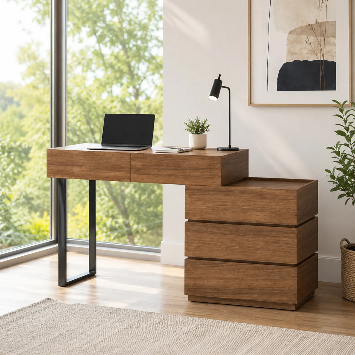 LIVARA Modern Side Cabinet E0 Grade Eco Friendly Board Wood Grain Design for Bedroom Sofa Side Guest Room Apartment - Walnut