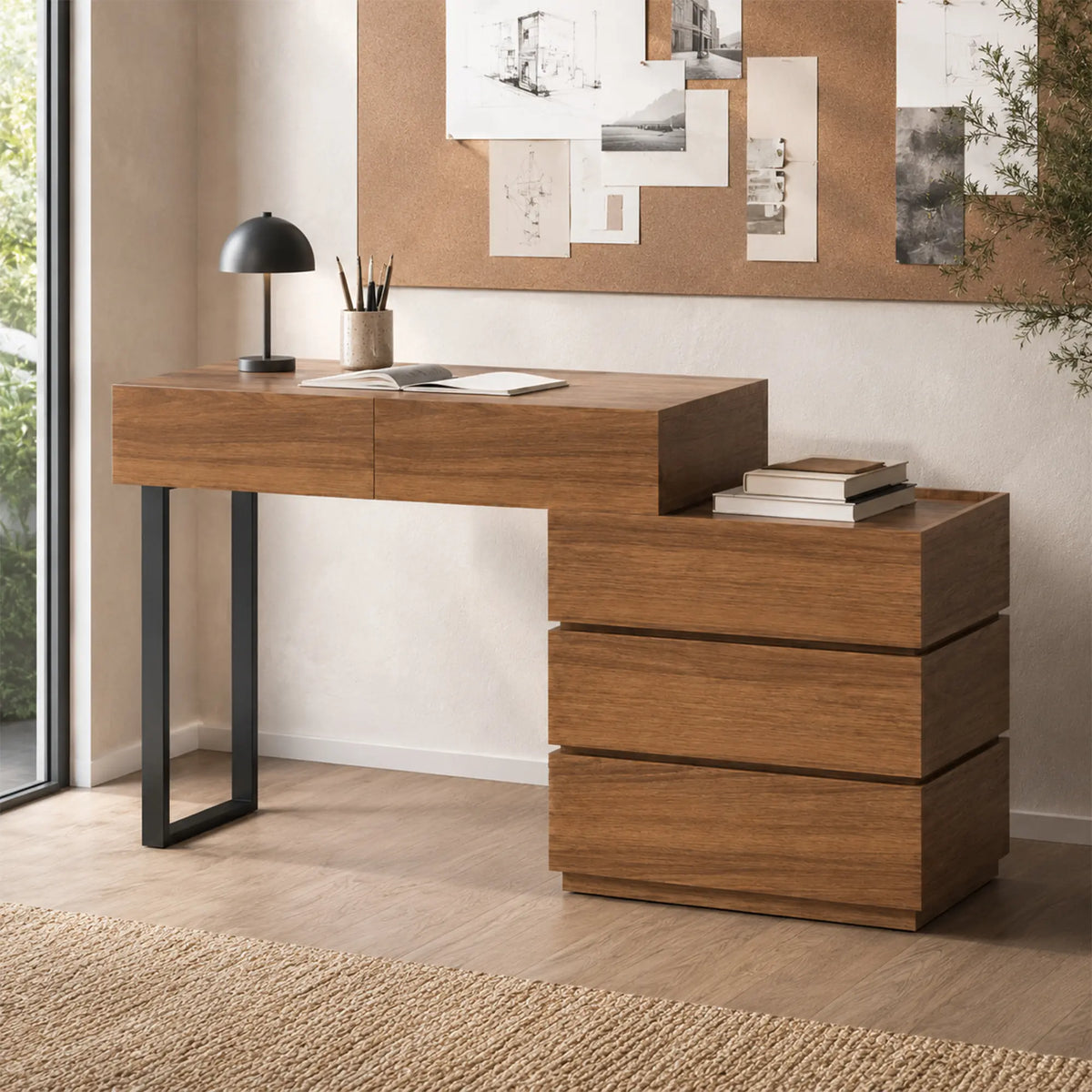 LIVARA Modern Side Cabinet E0 Grade Eco Friendly Board Wood Grain Design for Bedroom Sofa Side Guest Room Apartment - Walnut