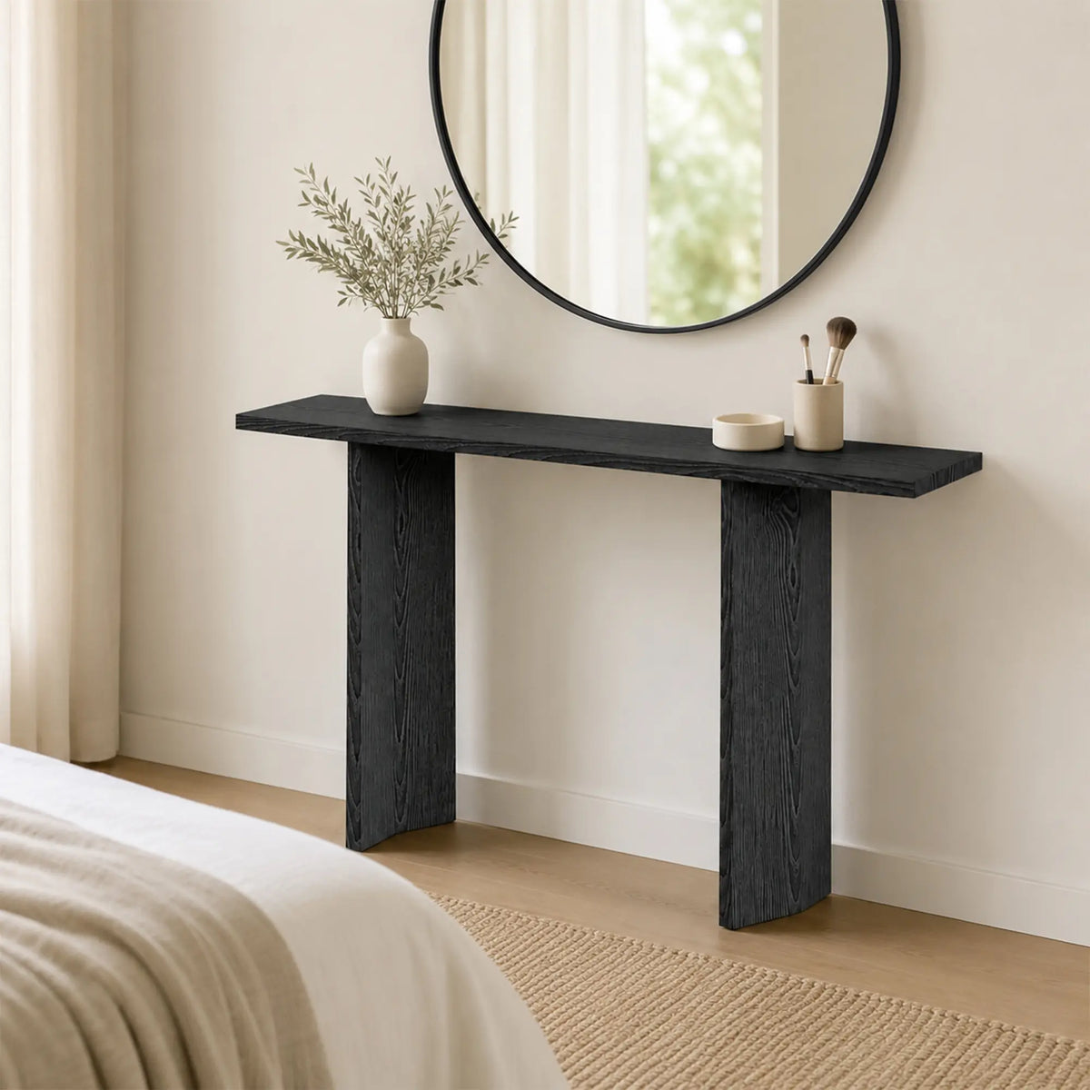 LIVARA Solid Wood Storage Cabinet Double Layer Open Display Thickened Panels Mortise Tenon Joinery for Living Room Bedroom Entryway - Black