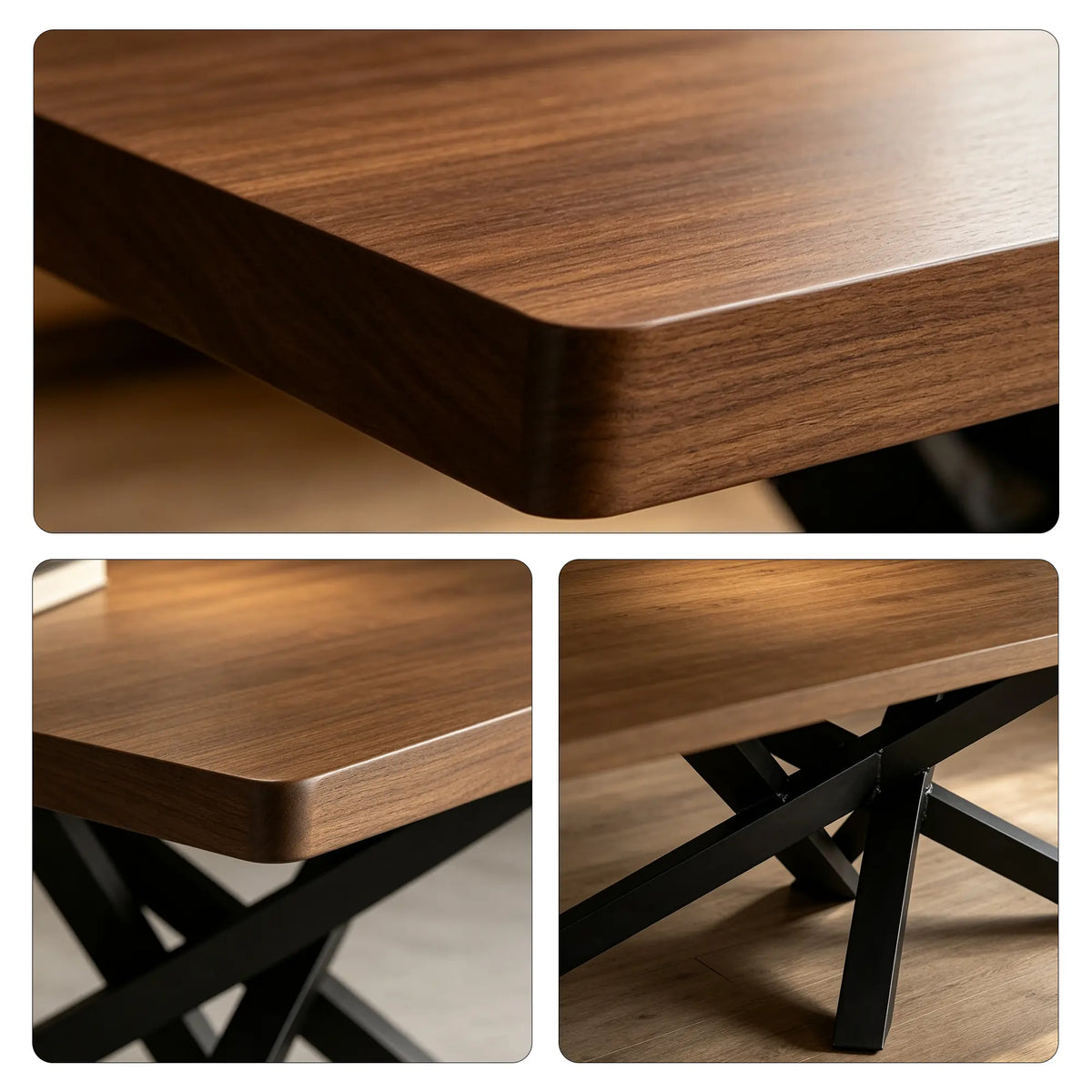 LIVARA Solid Wood Desk Natural Wood Top Metal Legs Water Based Paint for Home Office Study Bedroom Reading Workspace - Walnut & Black